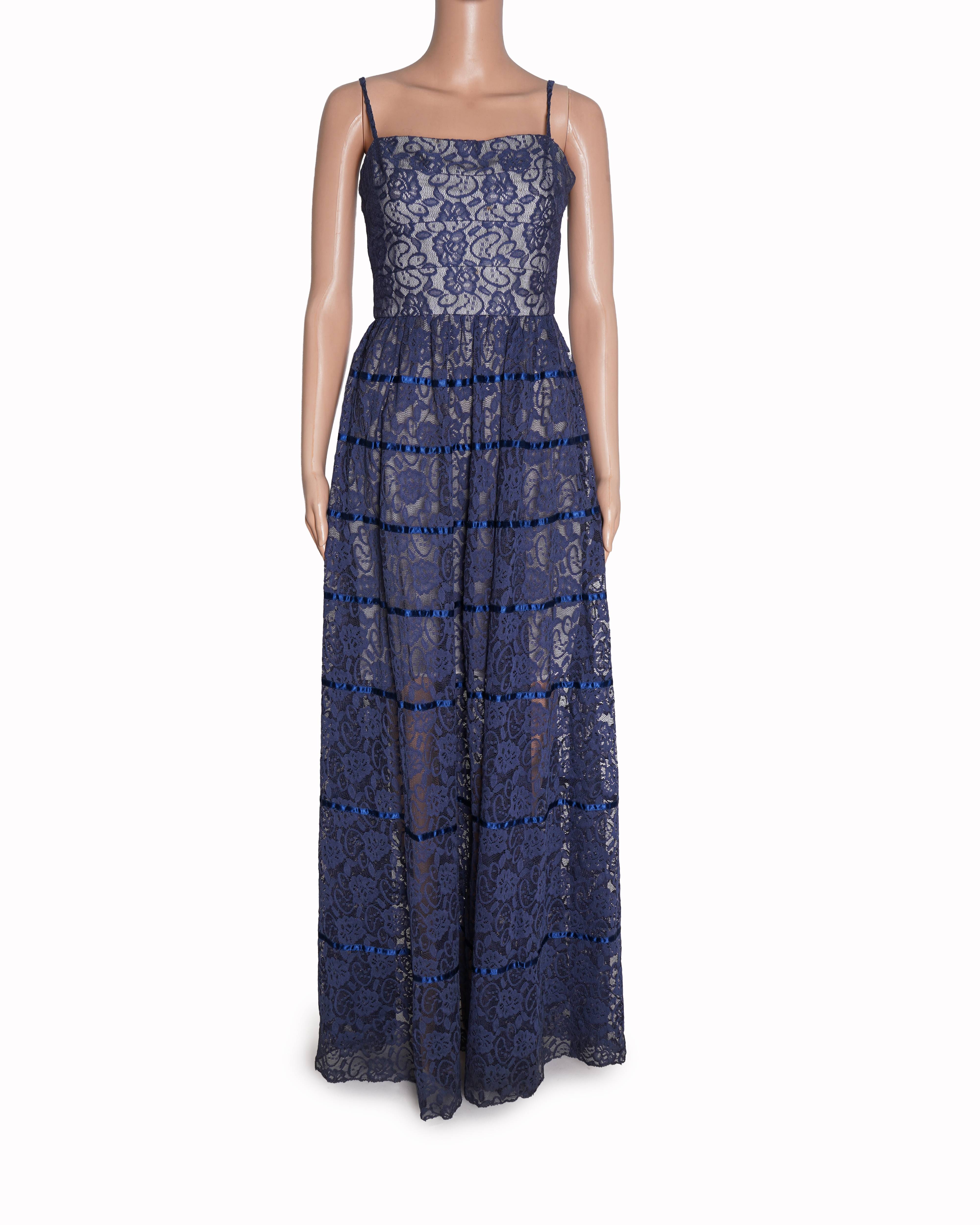 Vera wang navy blue lace slip dress