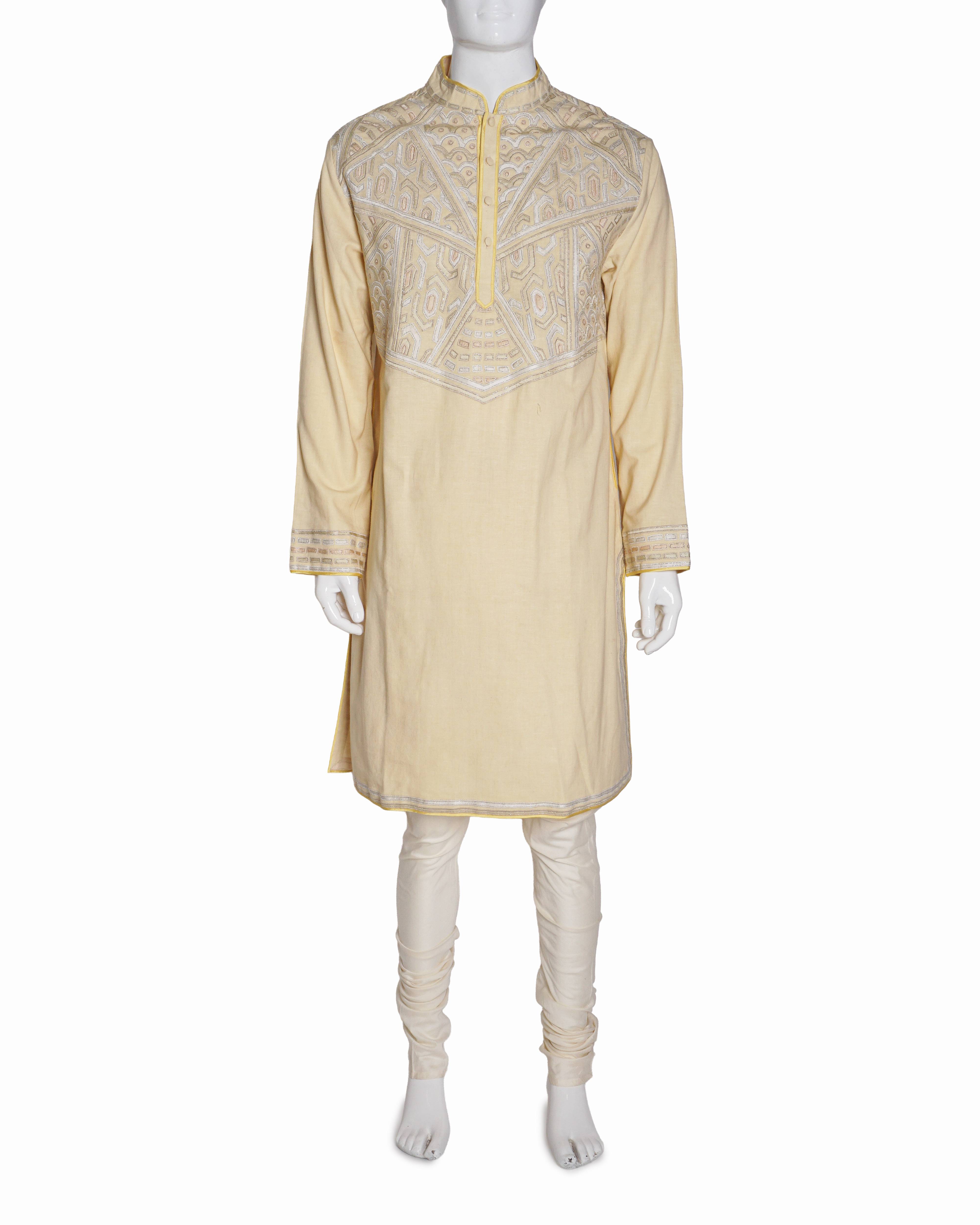 Abu Jani Sandeep Khosla Yellow Gota Patti Kurta Set