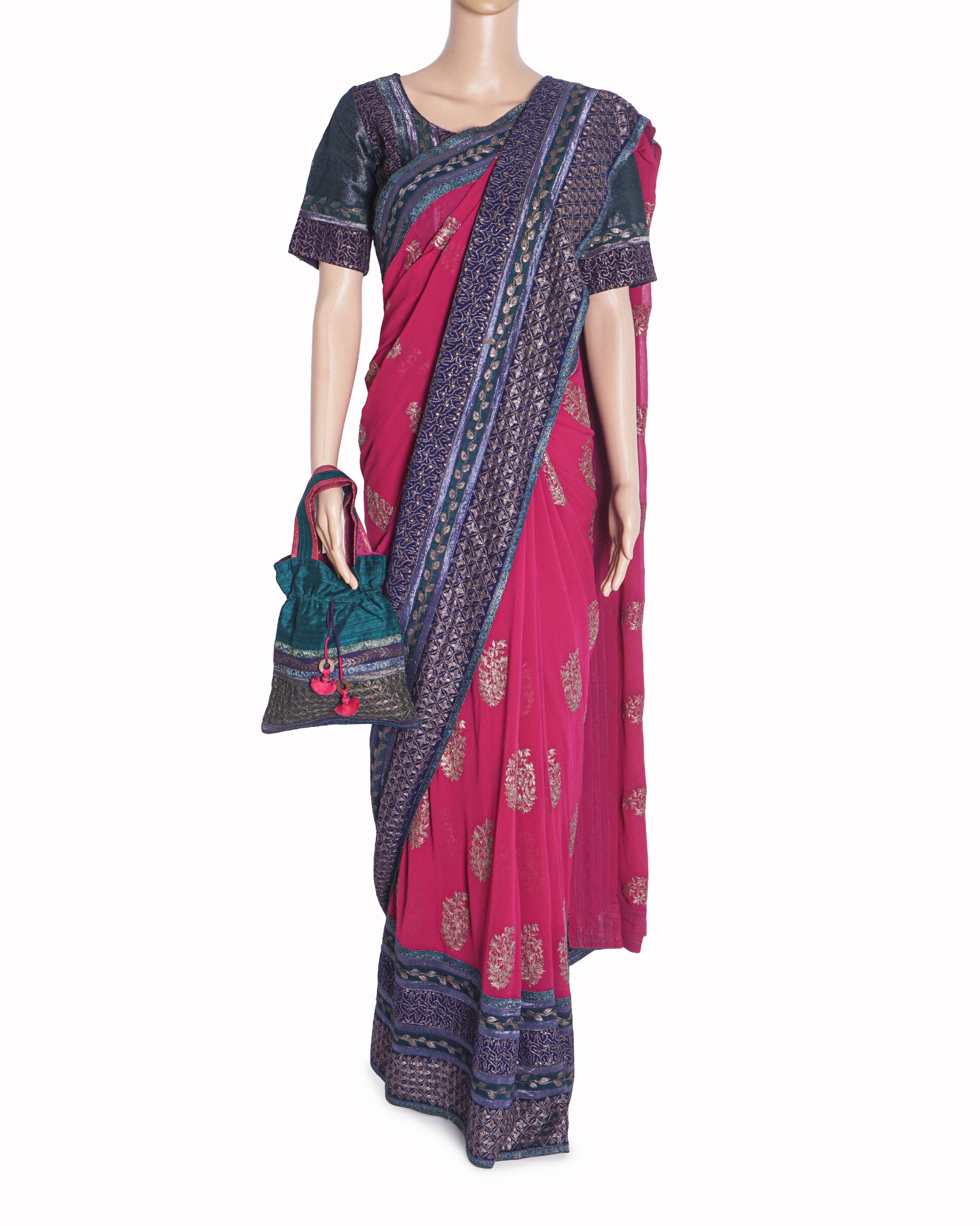 Sabyasachi Magenta Printed Georgette Saree Set