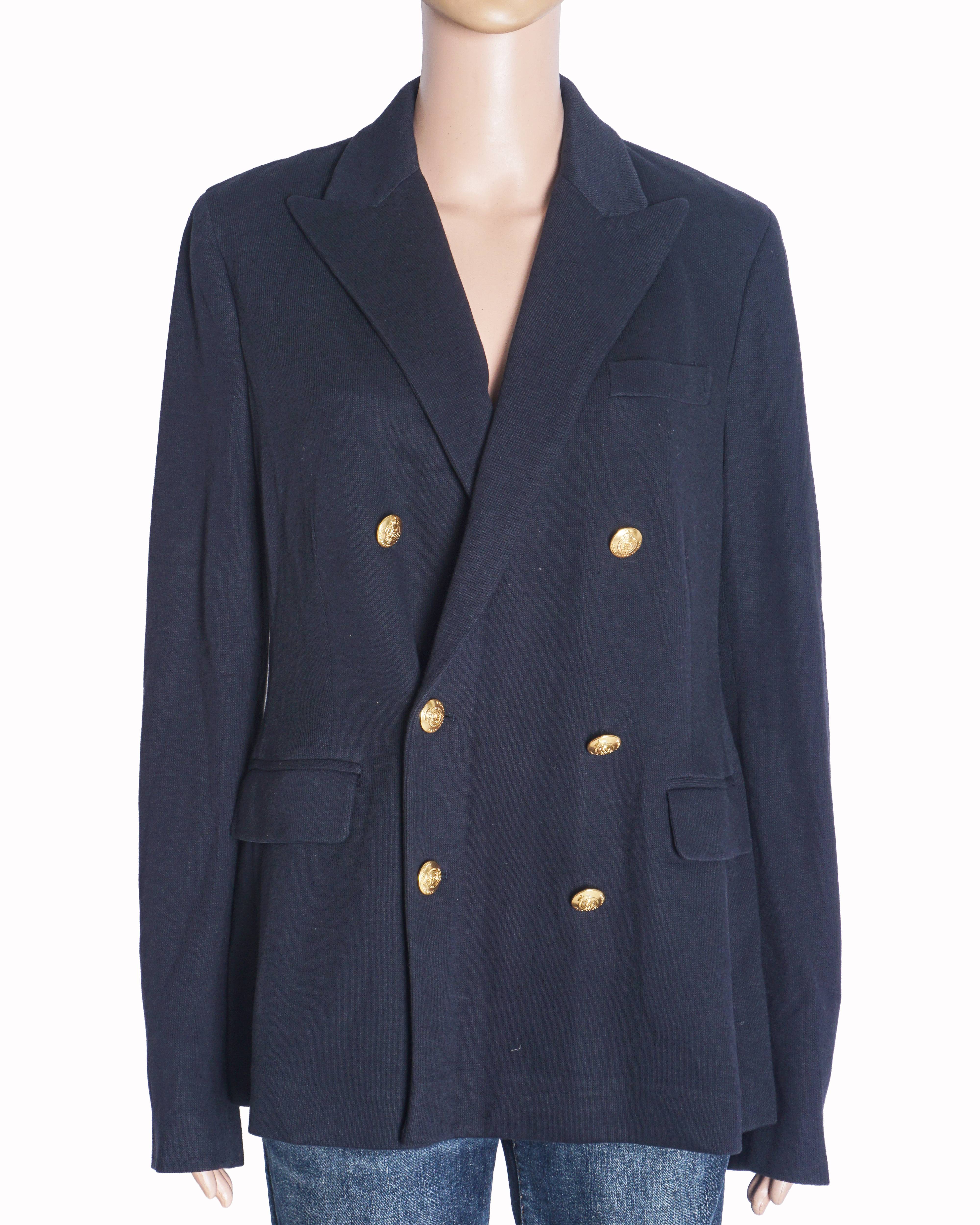 Polo Ralph Lauren Navy Double-Breasted Knit Blazer