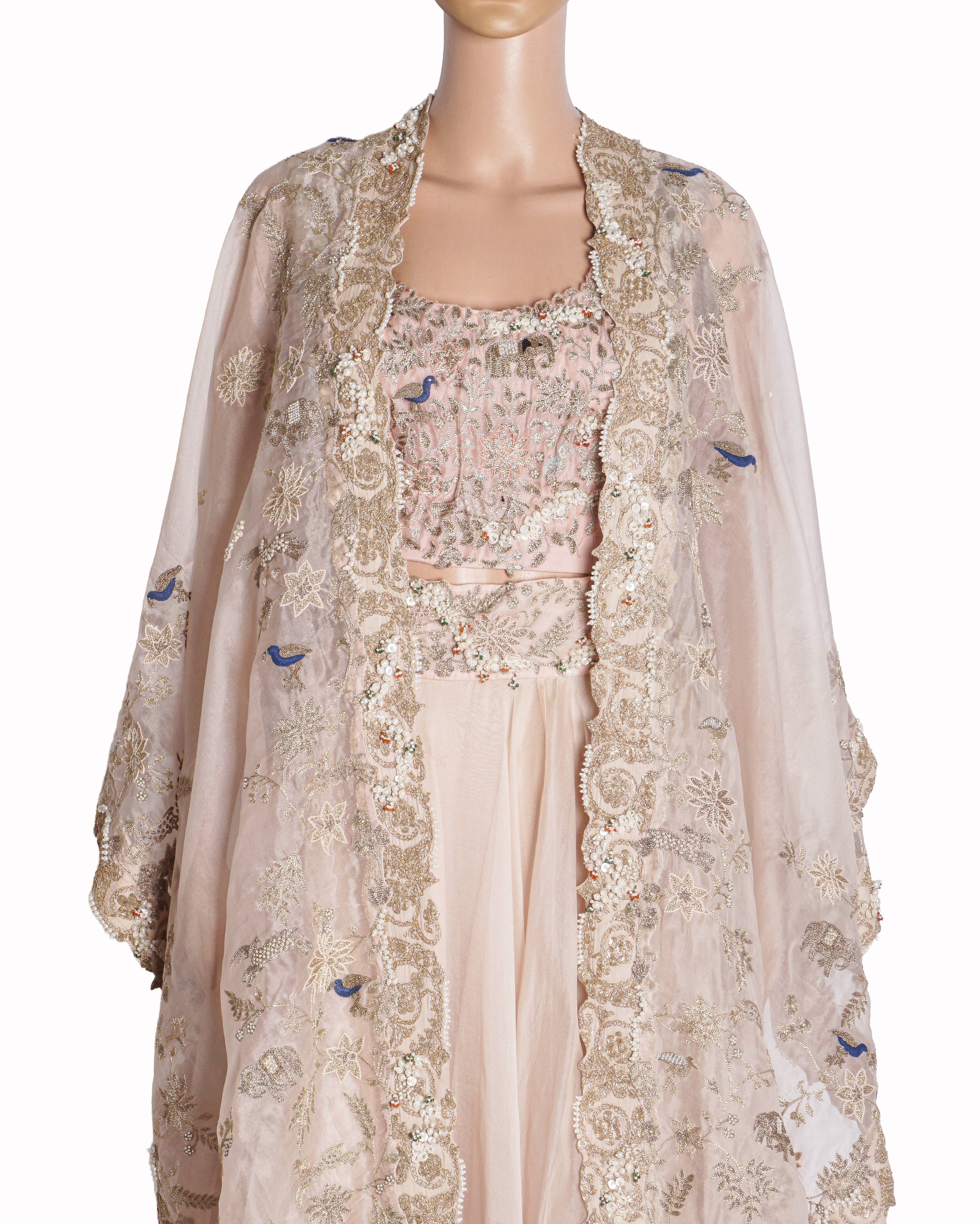 Anamika Khanna Blush Pink Embroidered Lehenga & Cape Set