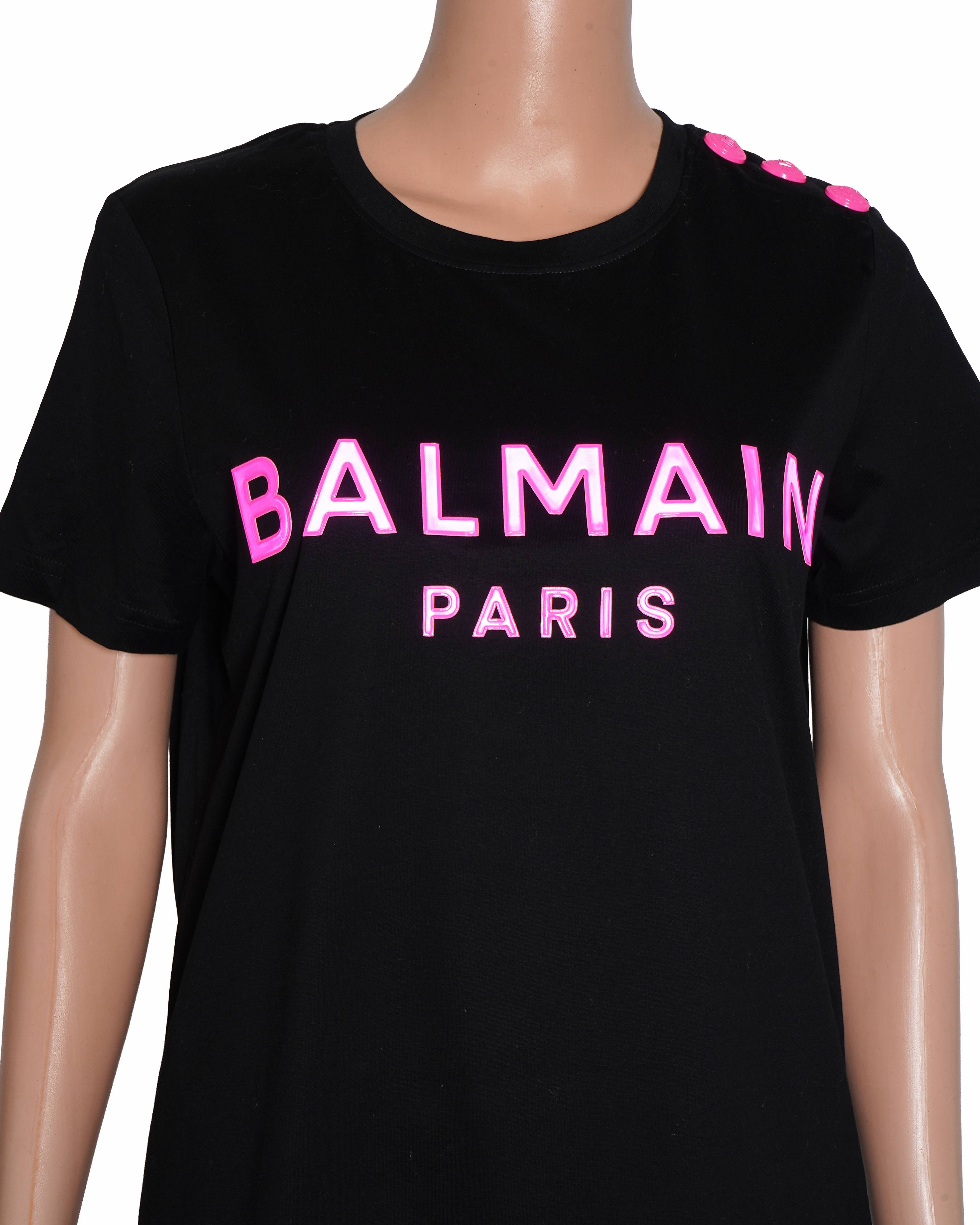 New Balmain Women's T-shirt In Black With Pink Accent