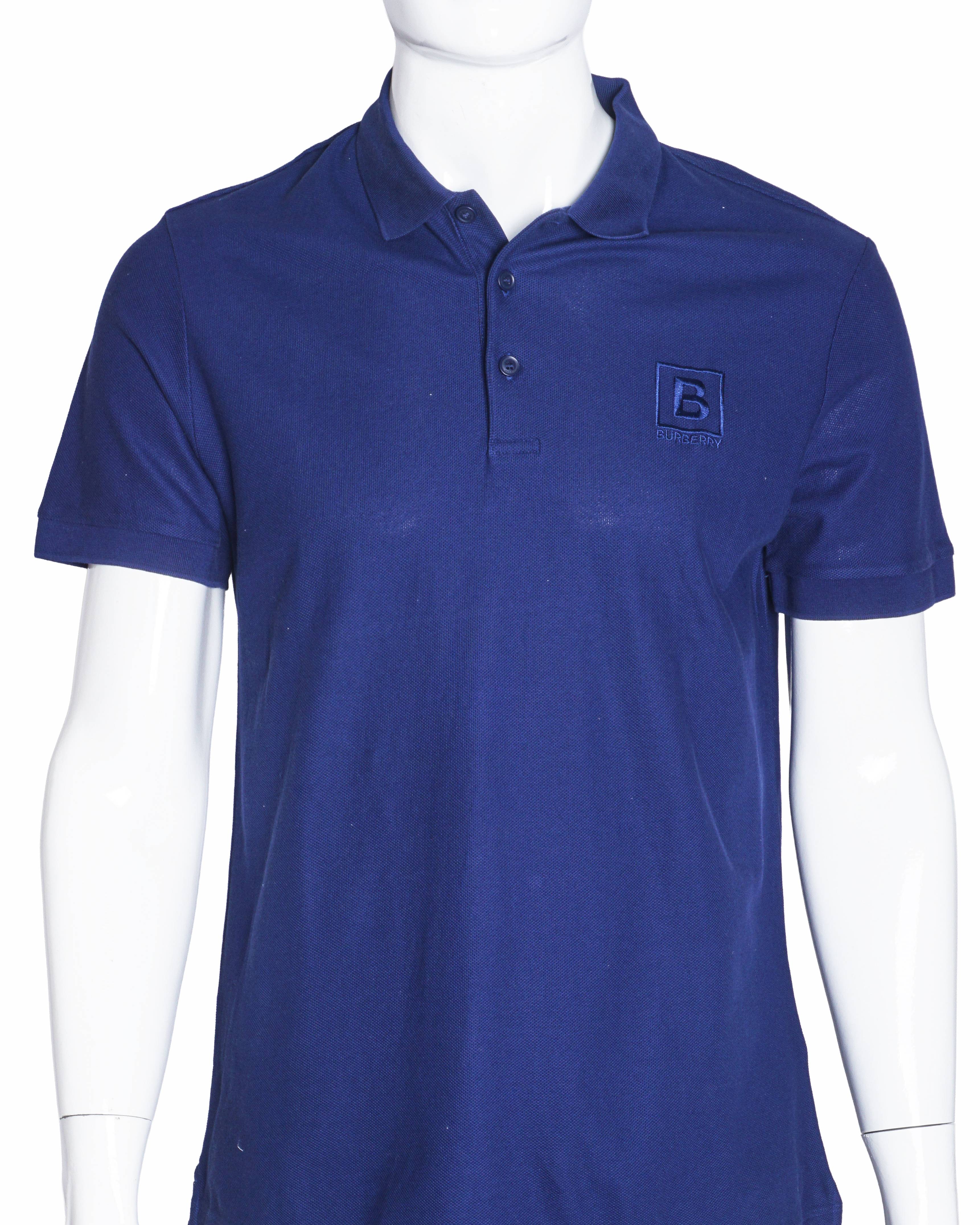 Burberry Royal Blue Cotton Monogram Motif Polo T-Shirt