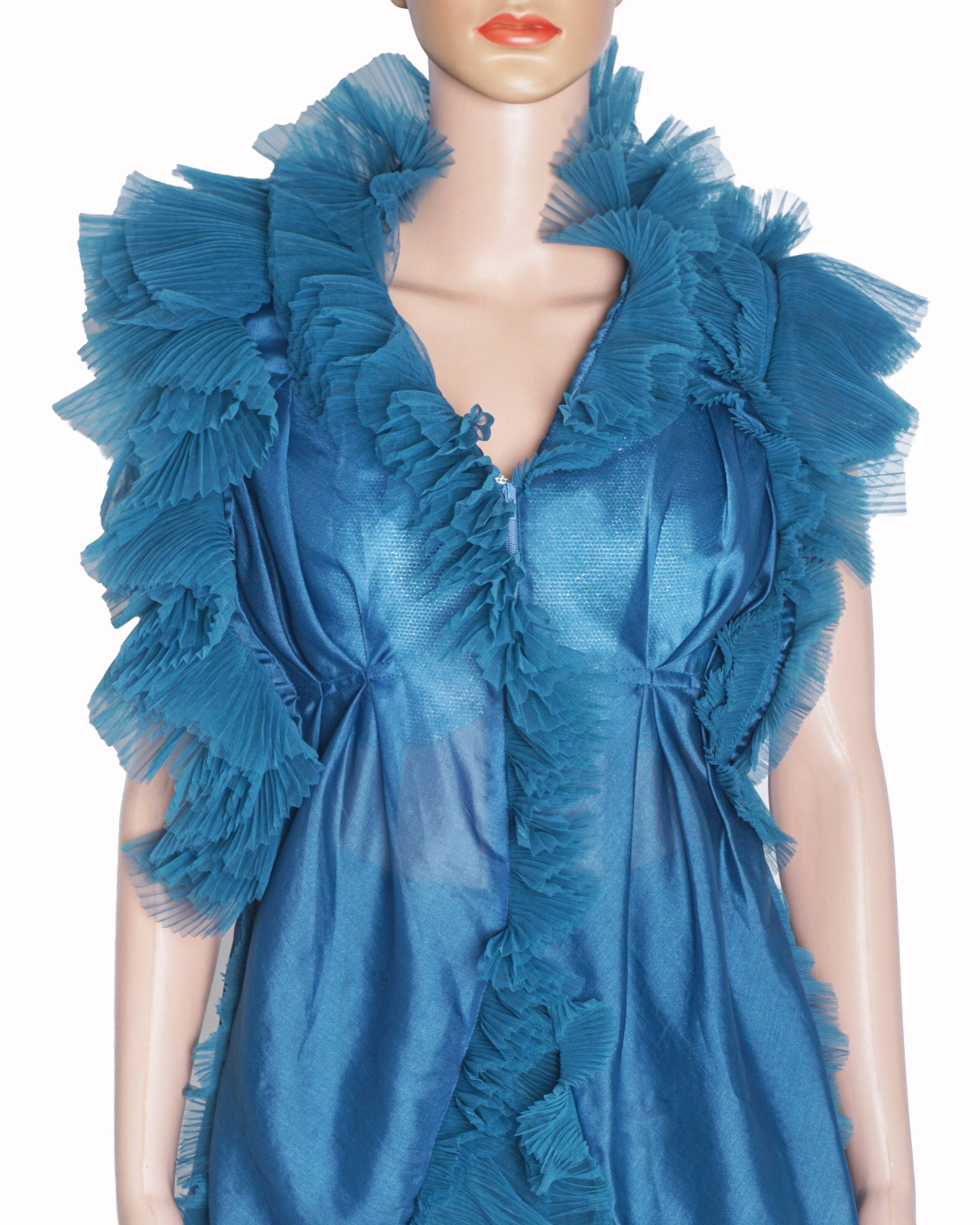 Sulakshana Monga Peacock Blue Frill Micro Pleated Tulle Set