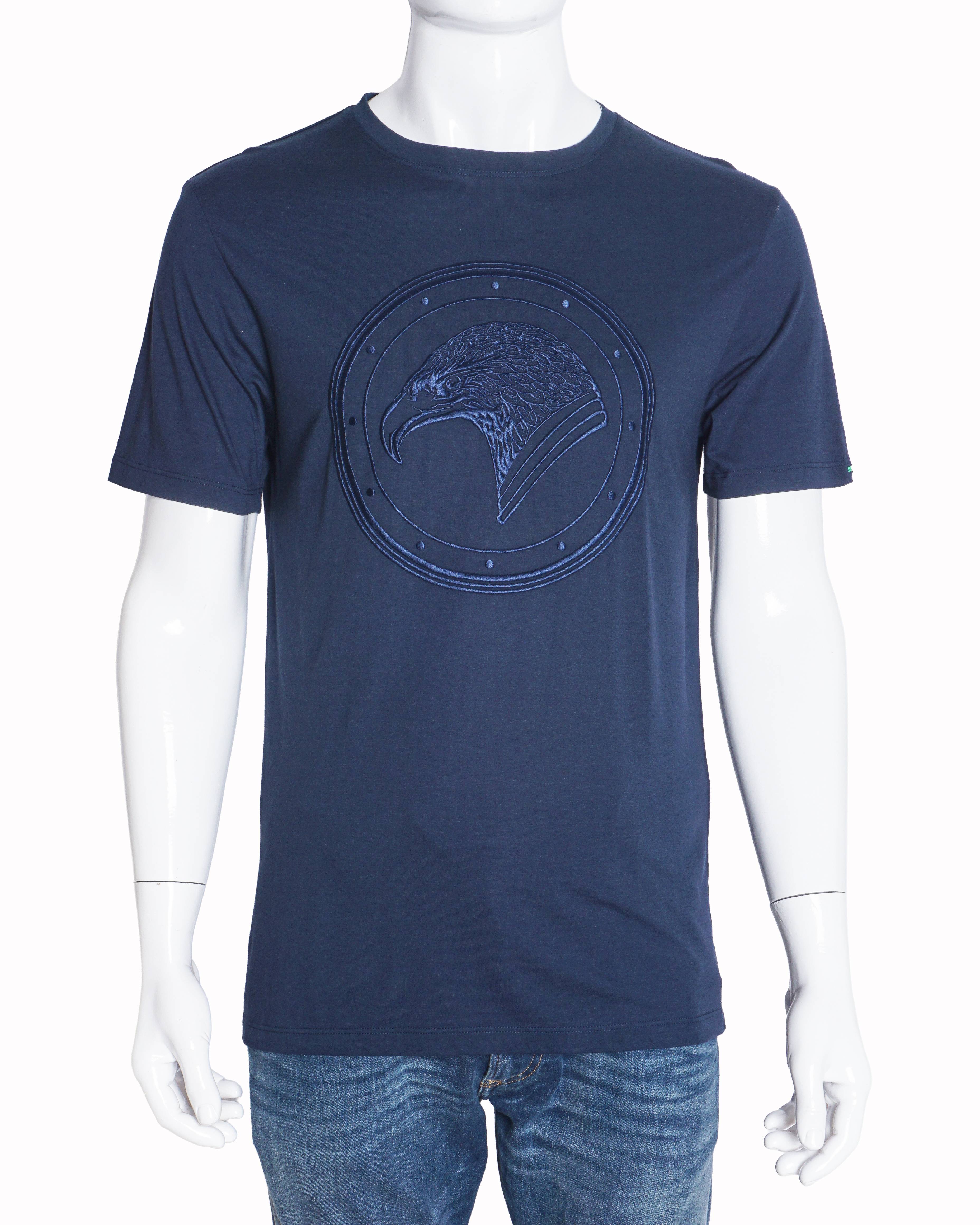 Stefano Ricci Navy Blue Tonal Eagle Embroidered Men's T-Shirt