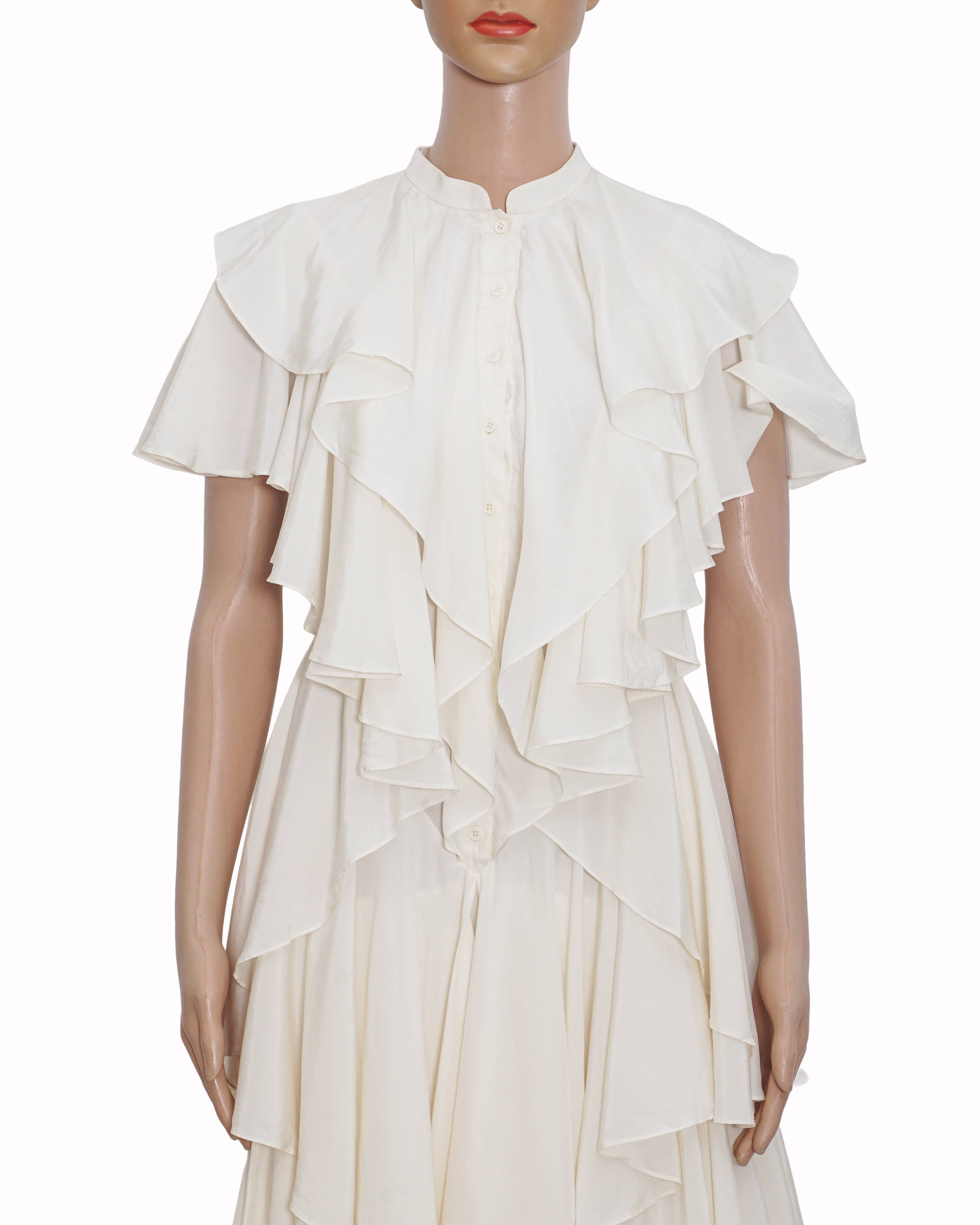 Alexander McQueen White Tiered Ruffle Layered Shirt Dress