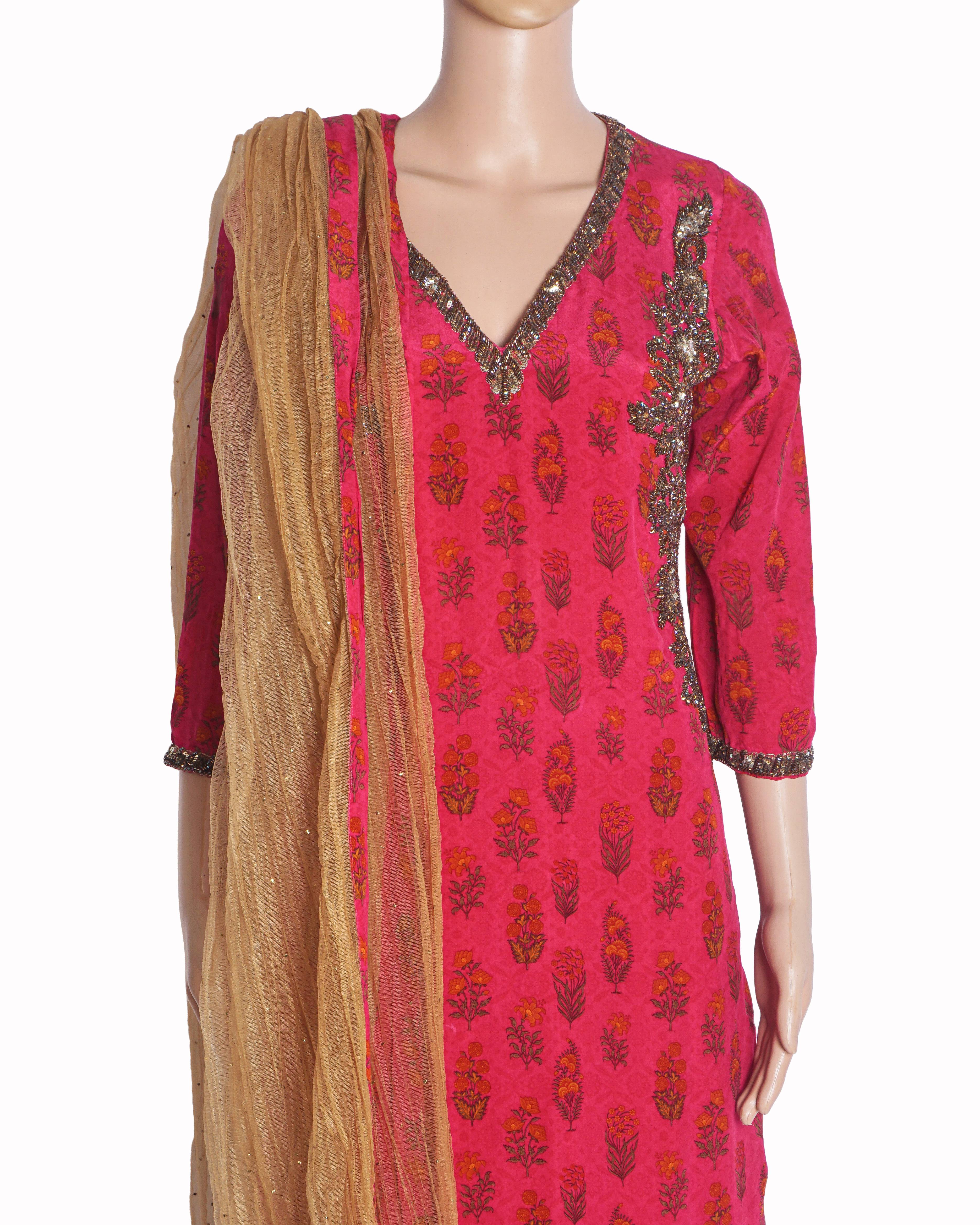 Seema Khan Hot Pink & Gold Embroidered Kurta Set