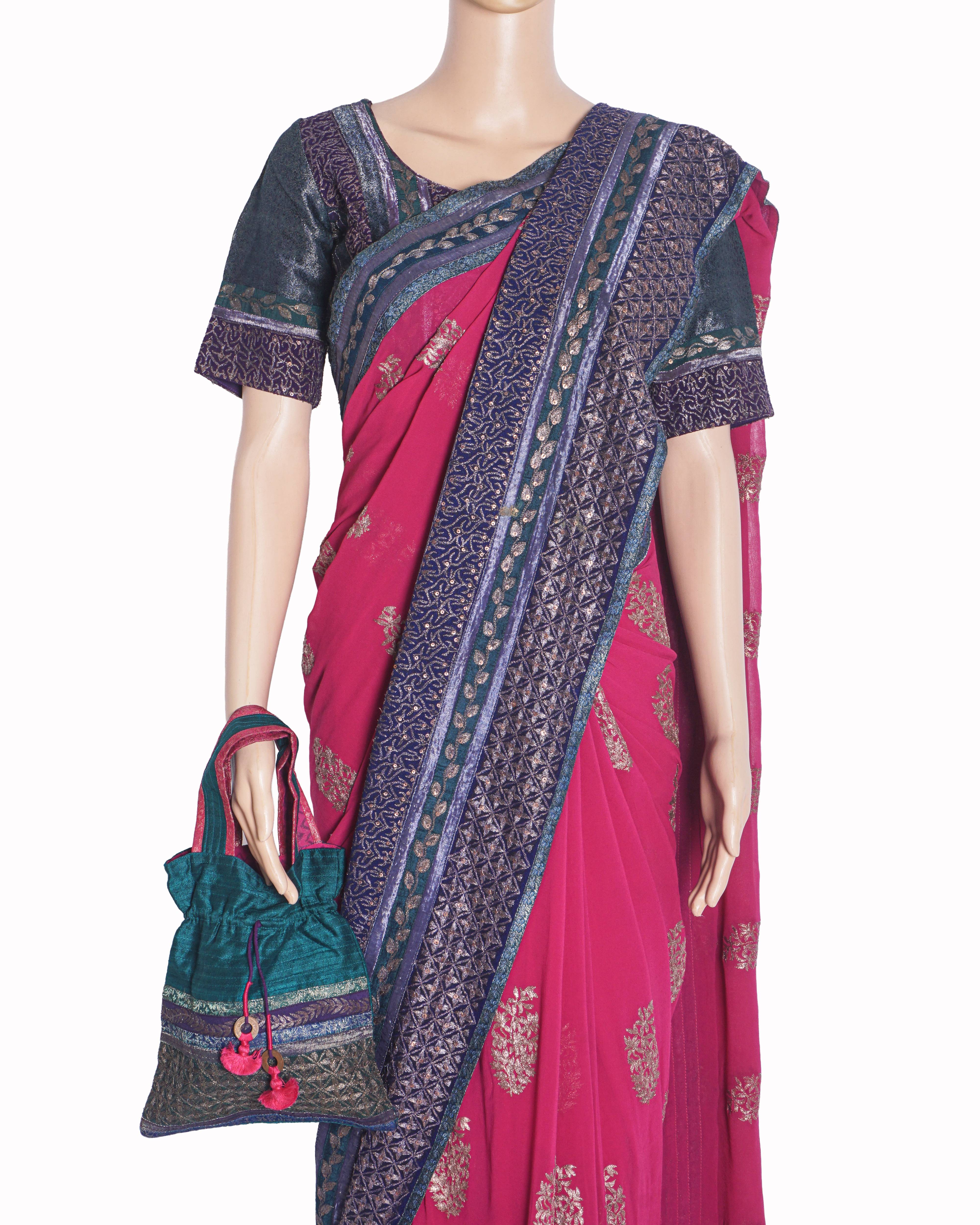 Sabyasachi Magenta Printed Georgette Saree Set