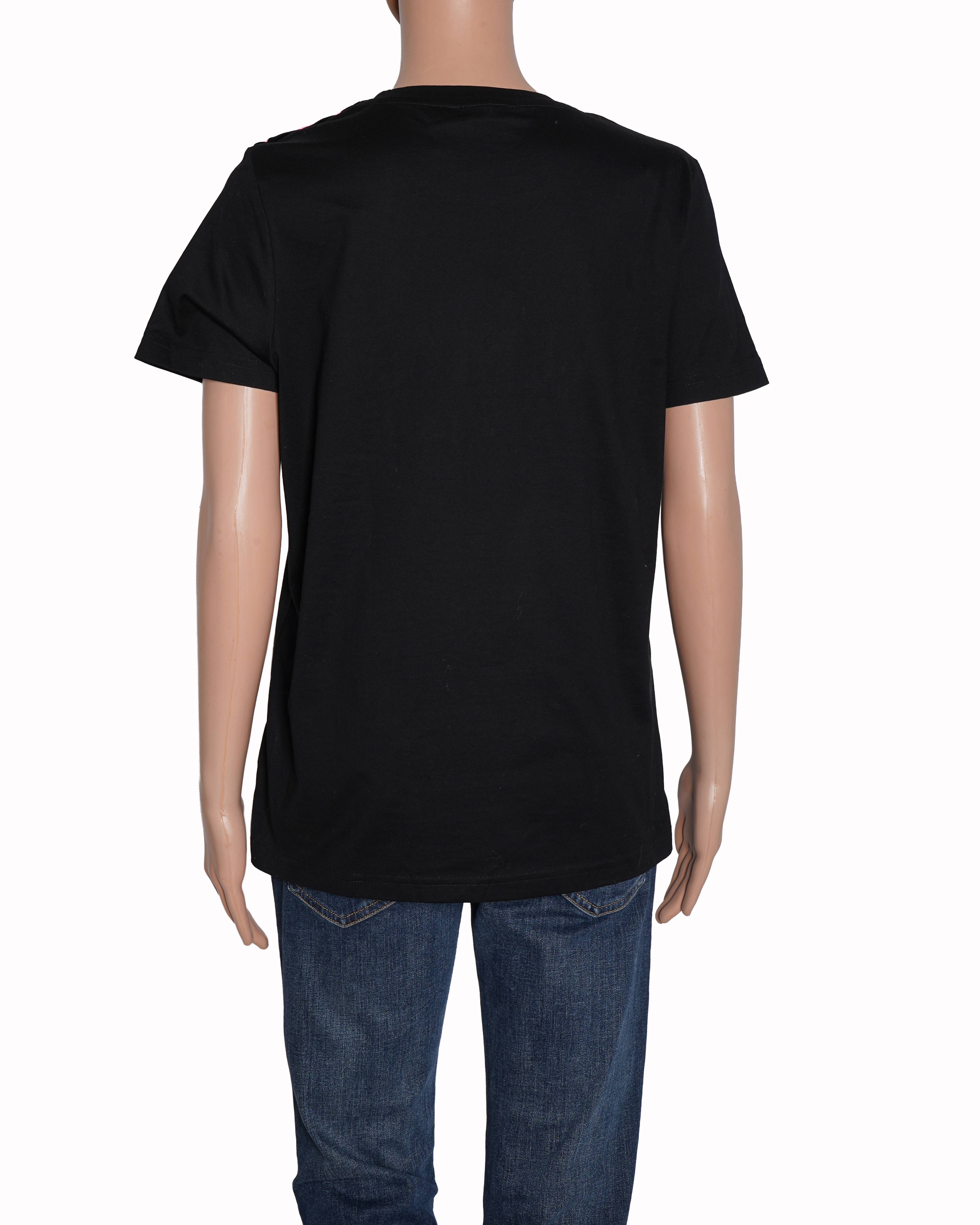 New Balmain Women's T-shirt In Black With Pink Accent