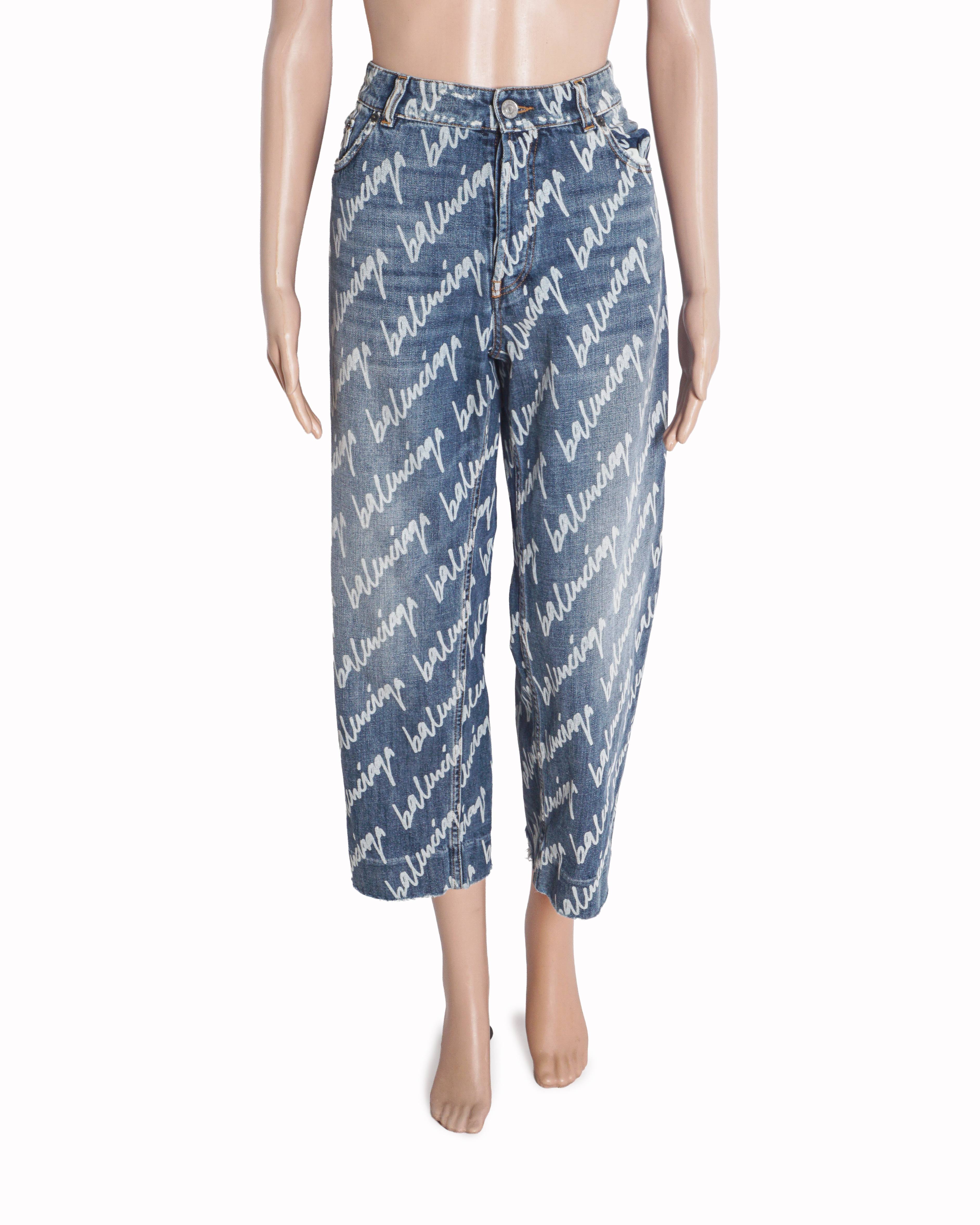 Balenciaga Allover Script Logo Print Denim Jeans