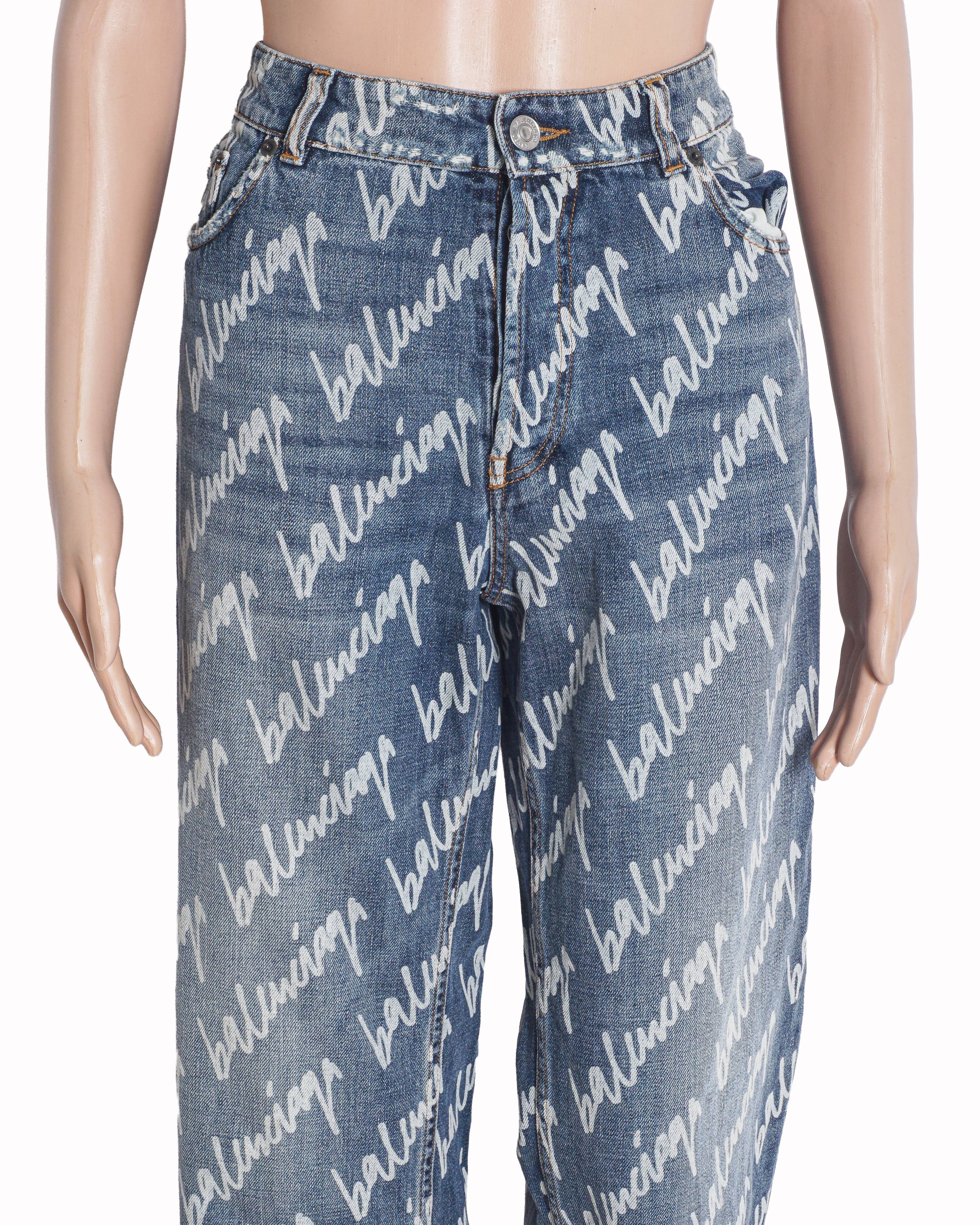 Balenciaga Allover Script Logo Print Denim Jeans