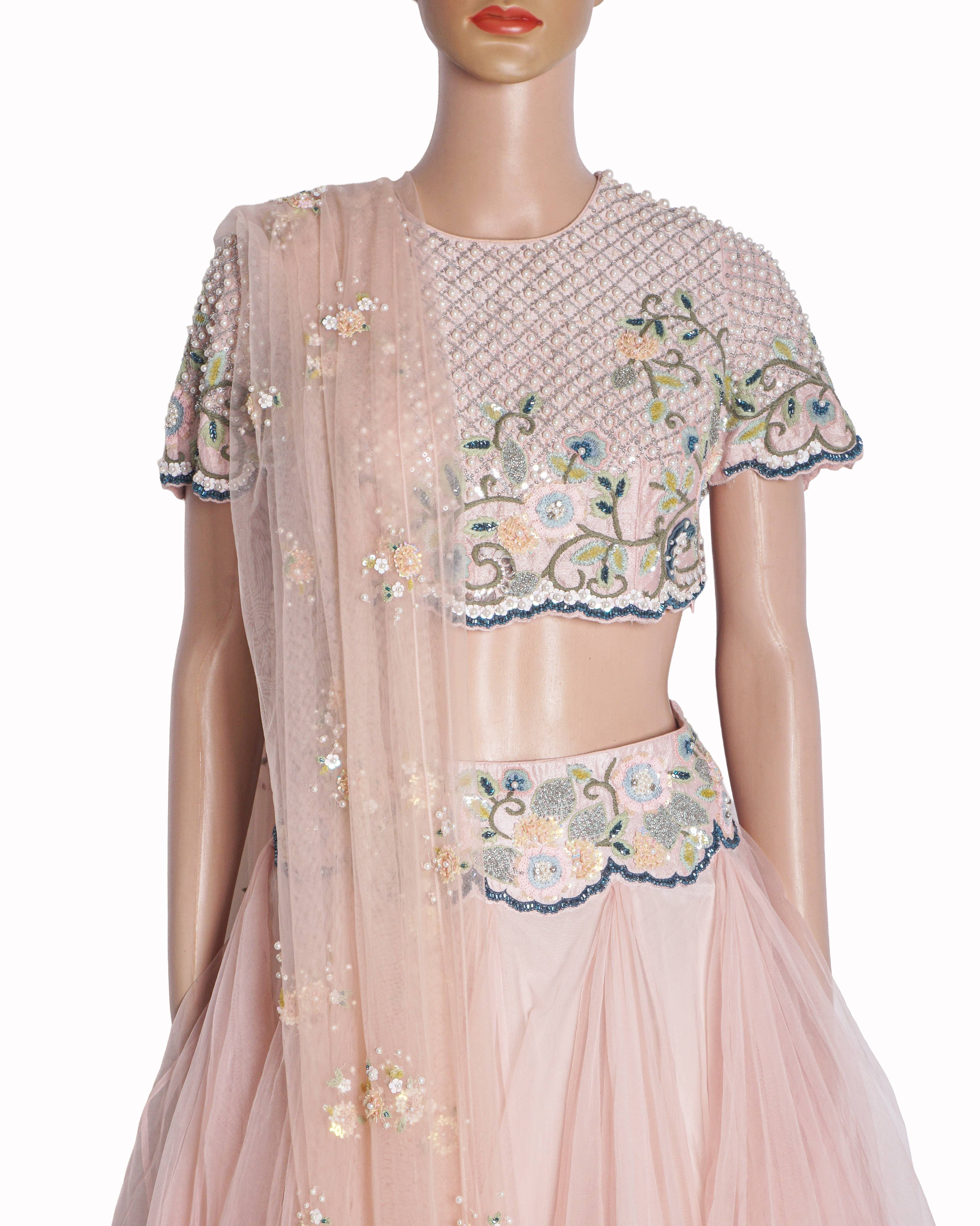 Priyanka Gupta Pastel Pink Pearl Embroidered Lehenga Set