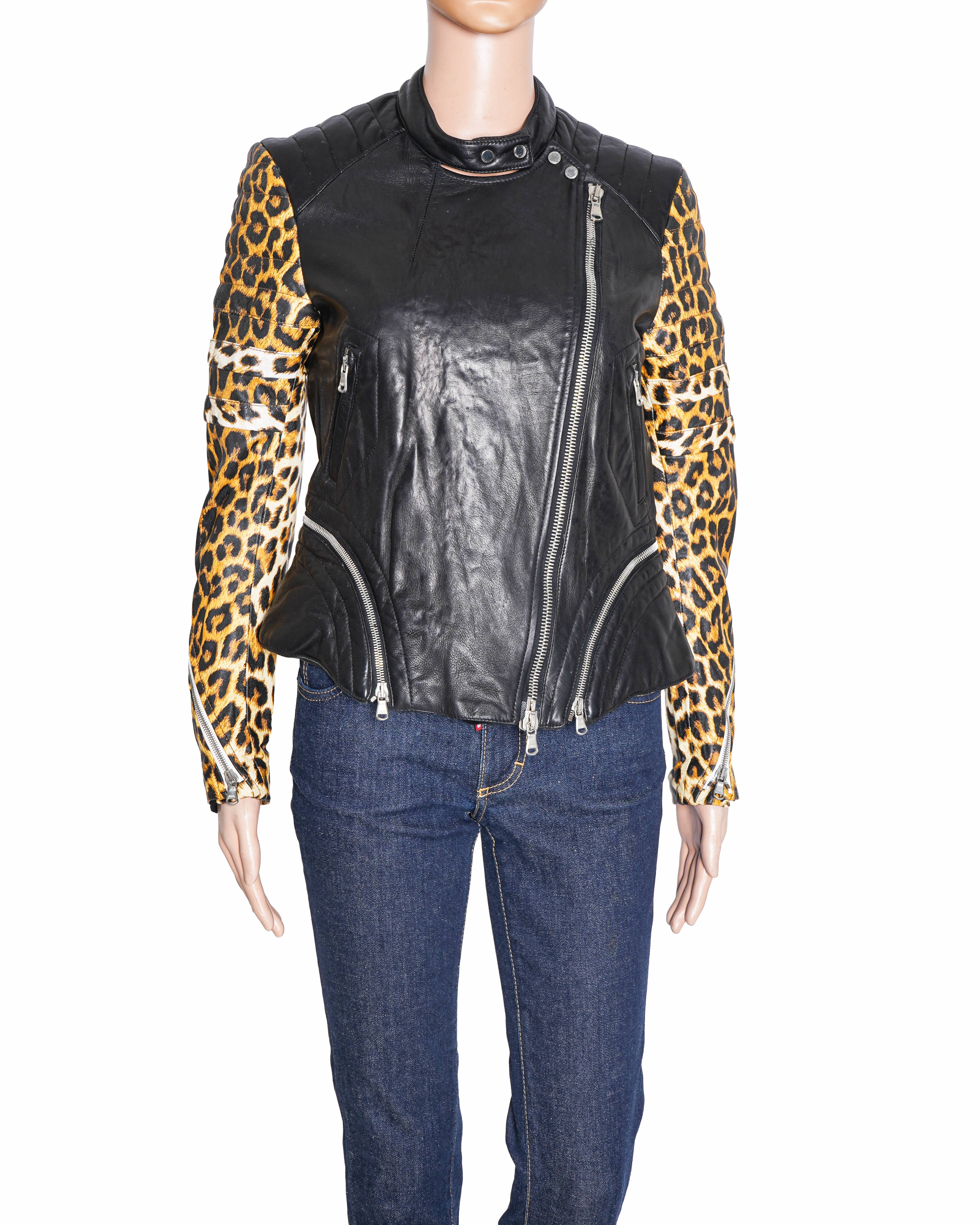 3.1 Phillip Lim Leopard Sleeve Leather Biker Jacket