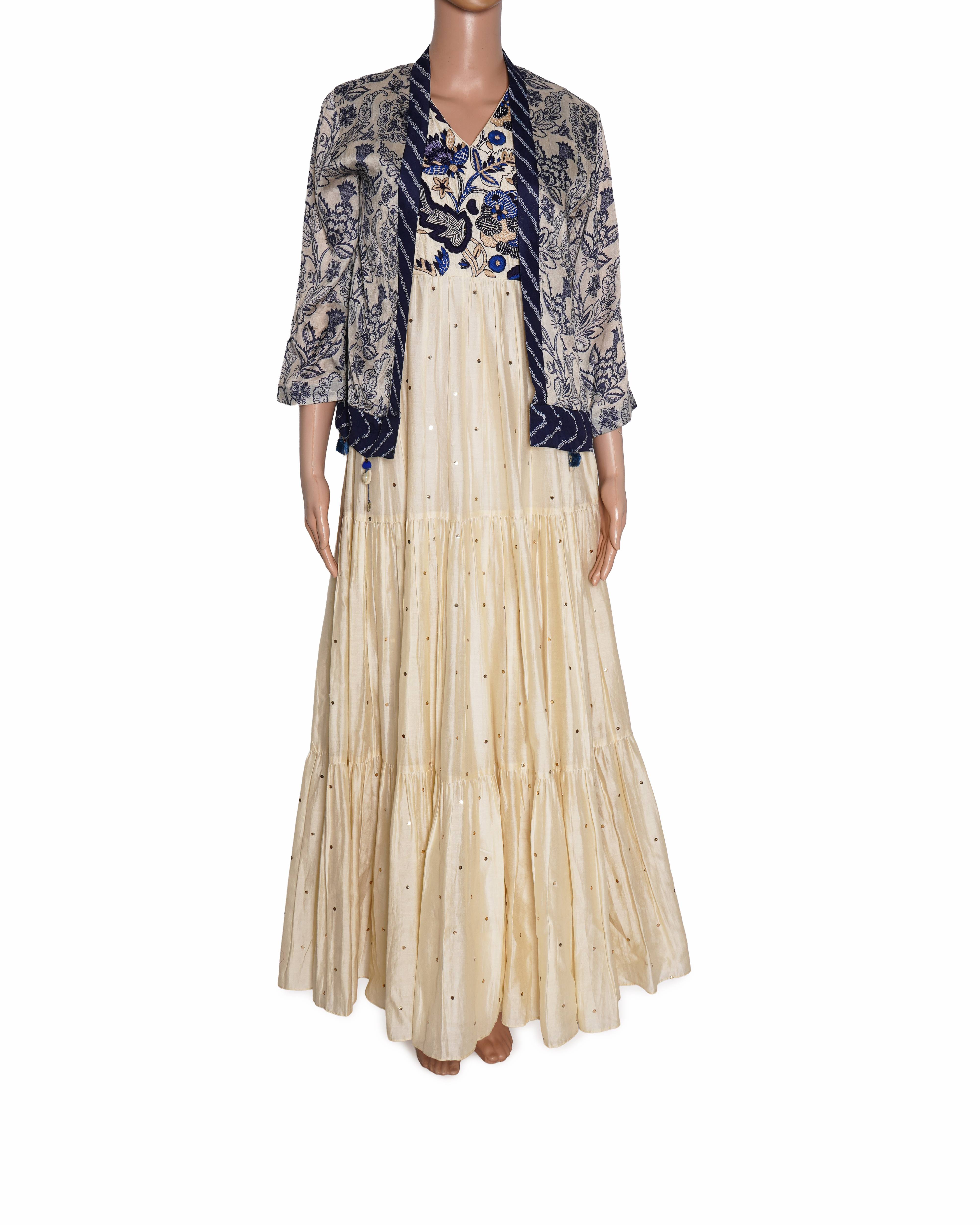 Anushree Ivory long gown with short jacket ( set of 2 )