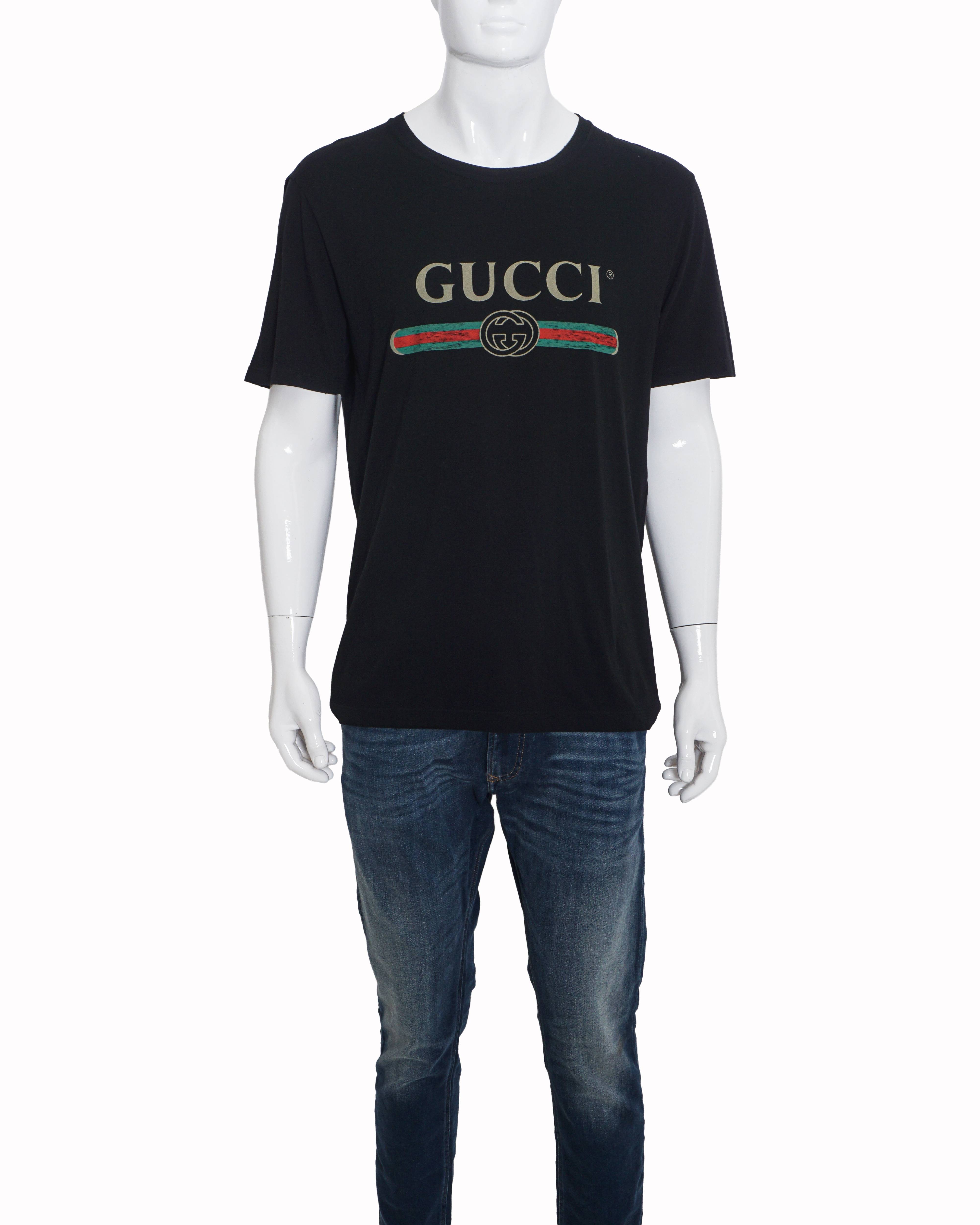 Gucci Black Vintage Logo Web Stripe Men's T-Shirt