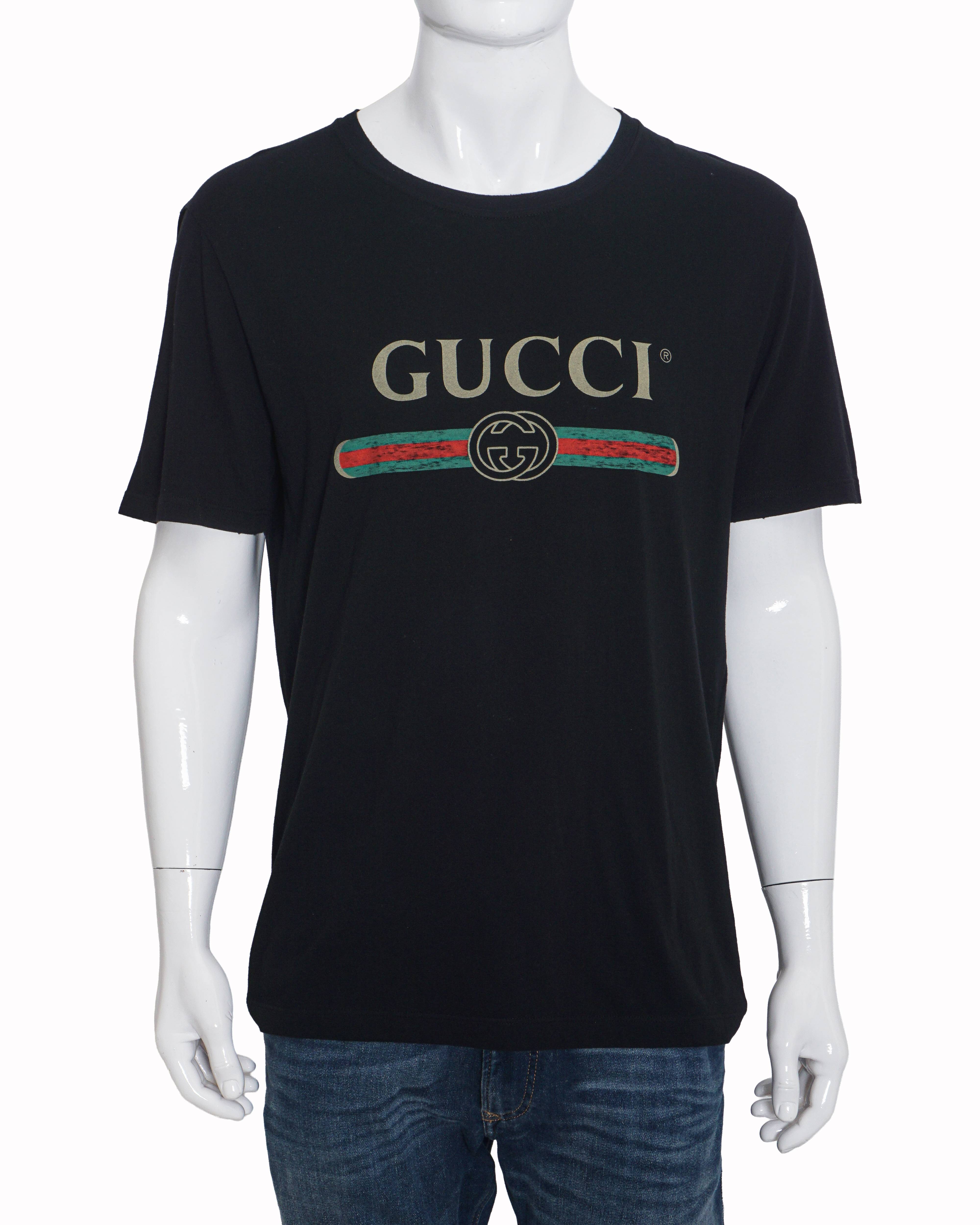 Gucci Black Vintage Logo Web Stripe Men's T-Shirt
