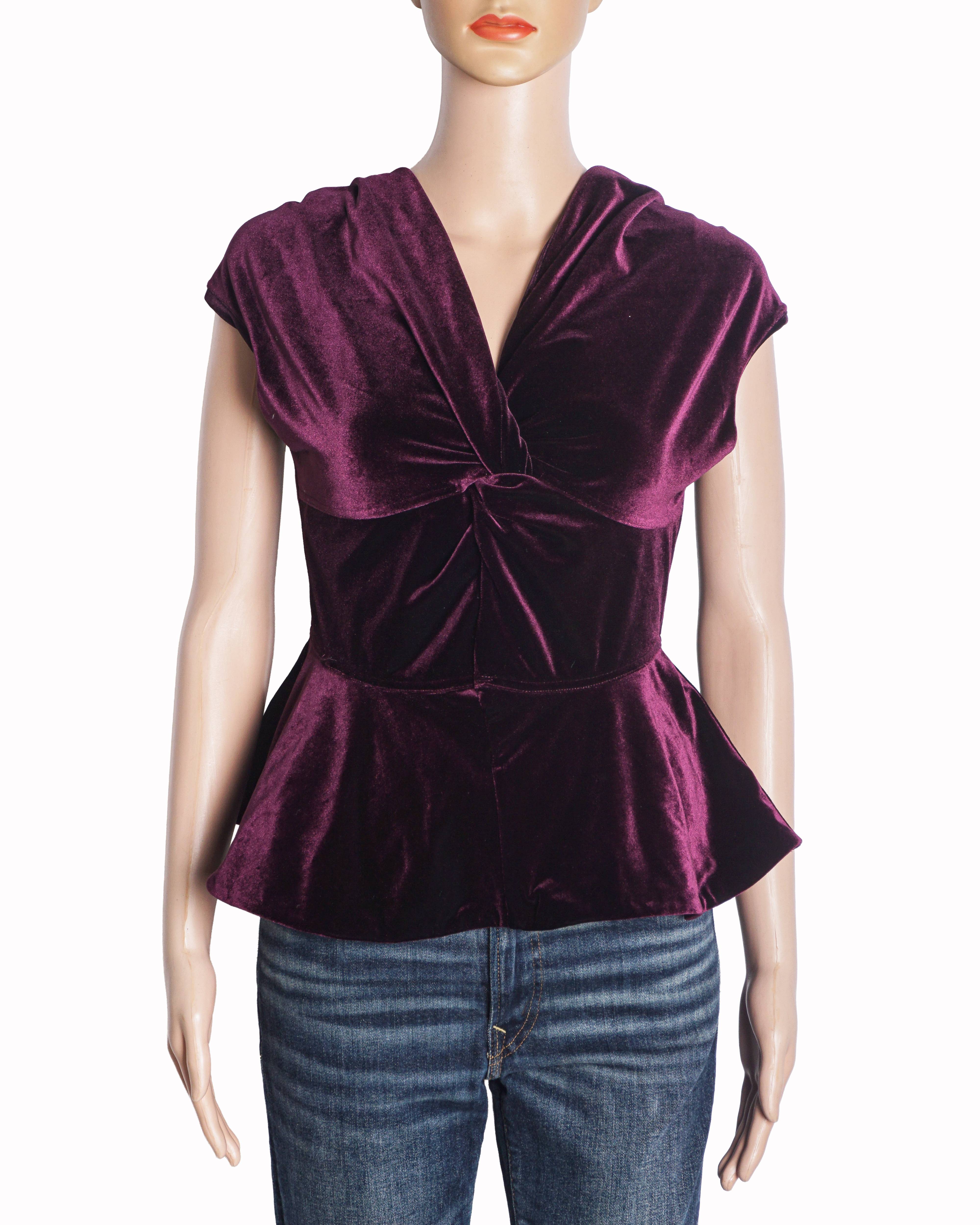 Emilio de la Morena Plum Velvet Peplum Top