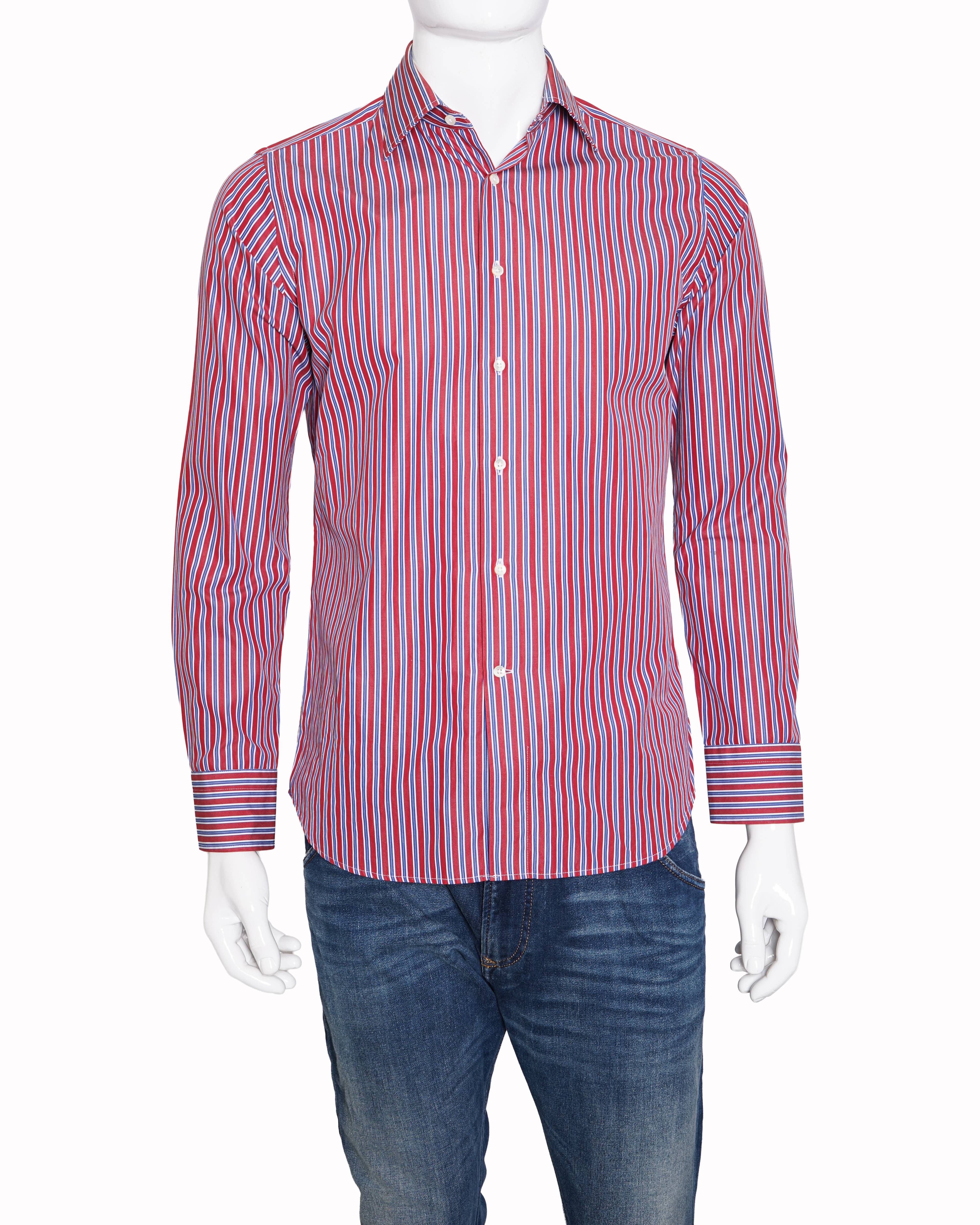 Canali Men's Full Sleeve Button Down Shirt In Red Stripe
