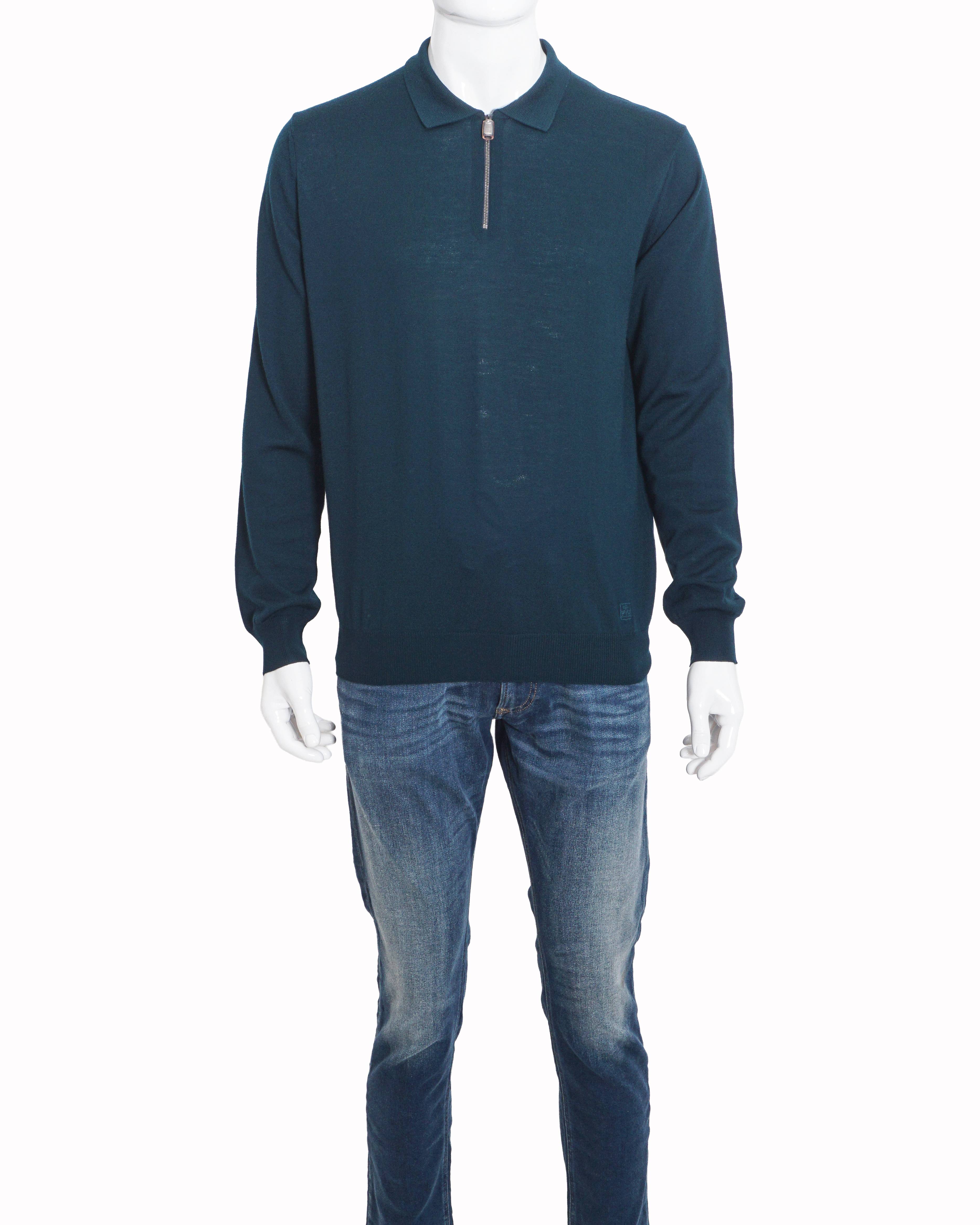 Corneliani Forest Green Knit Half-Zip Polo Sweater