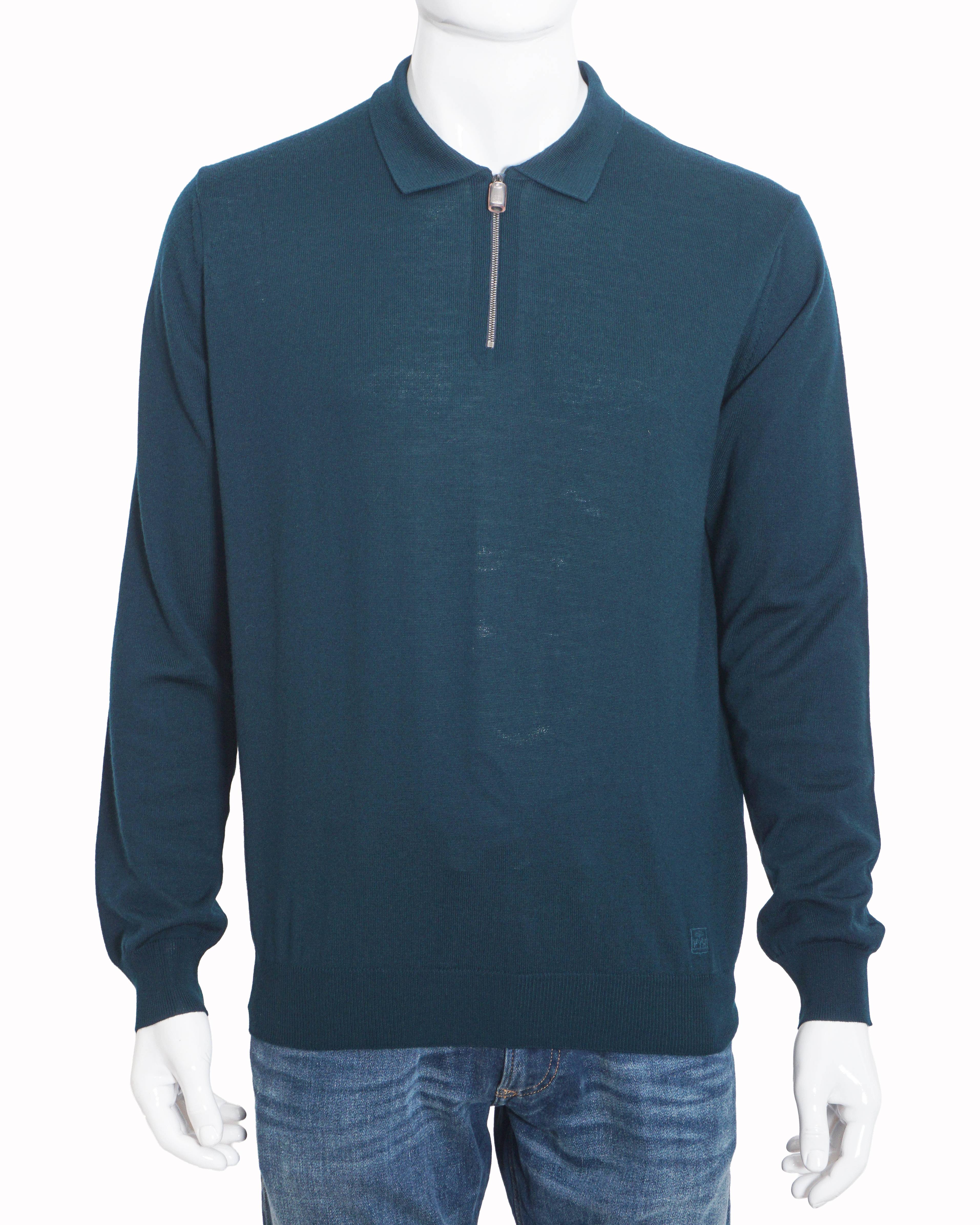 Corneliani Forest Green Knit Half-Zip Polo Sweater