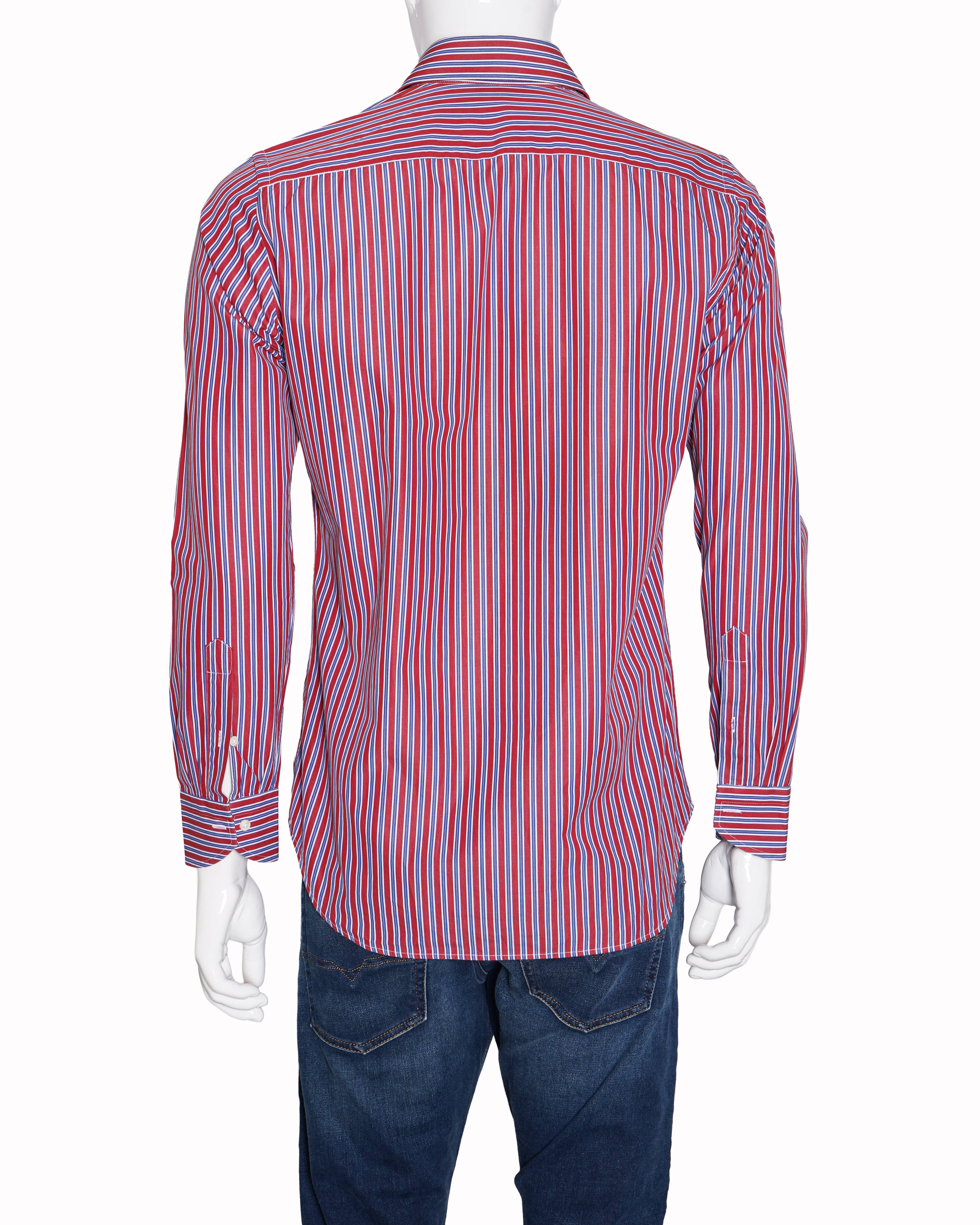 Canali Men's Full Sleeve Button Down Shirt In Red Stripe