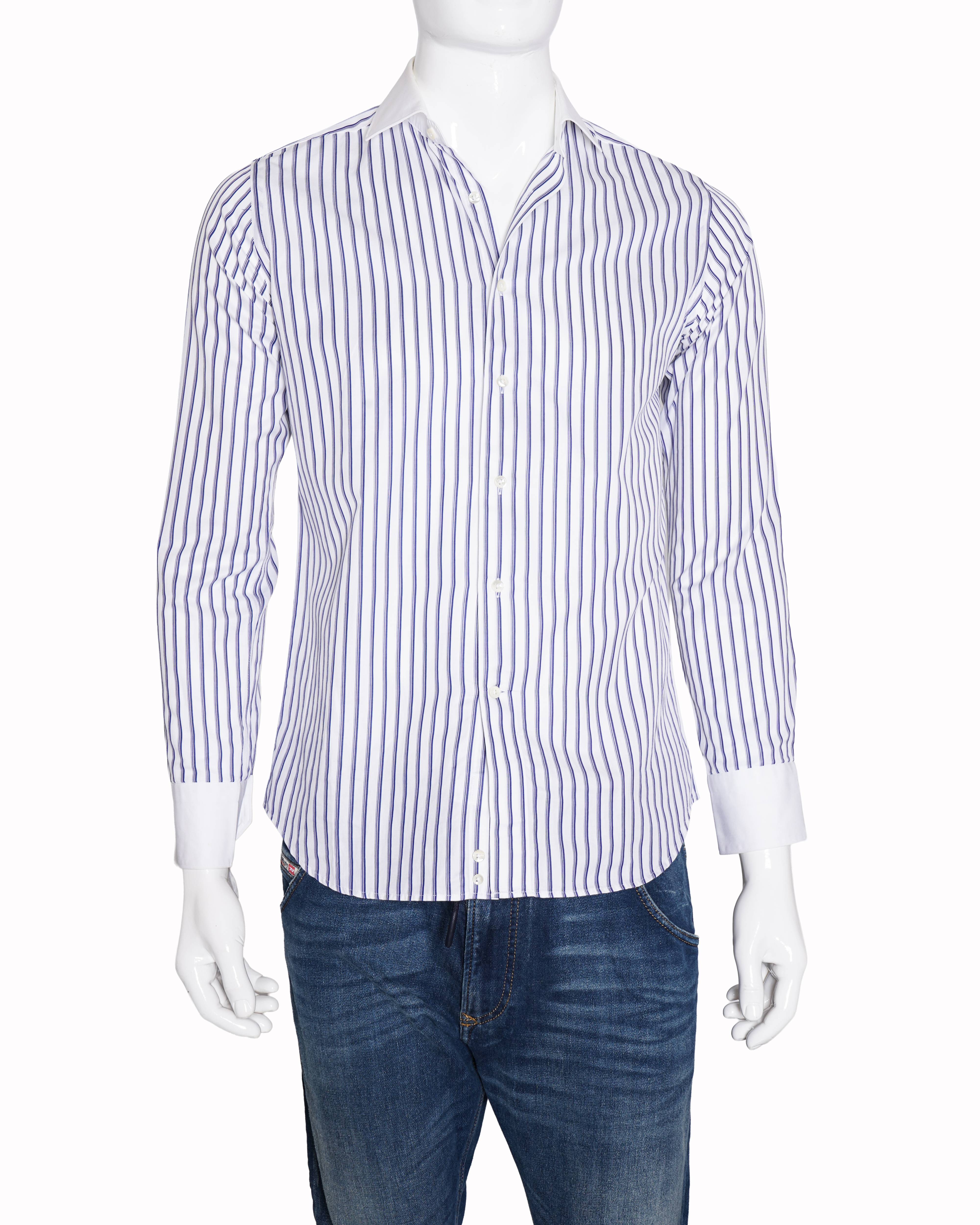 Canali Men's Full Sleeve Button Down Shirt In Blue Stripe