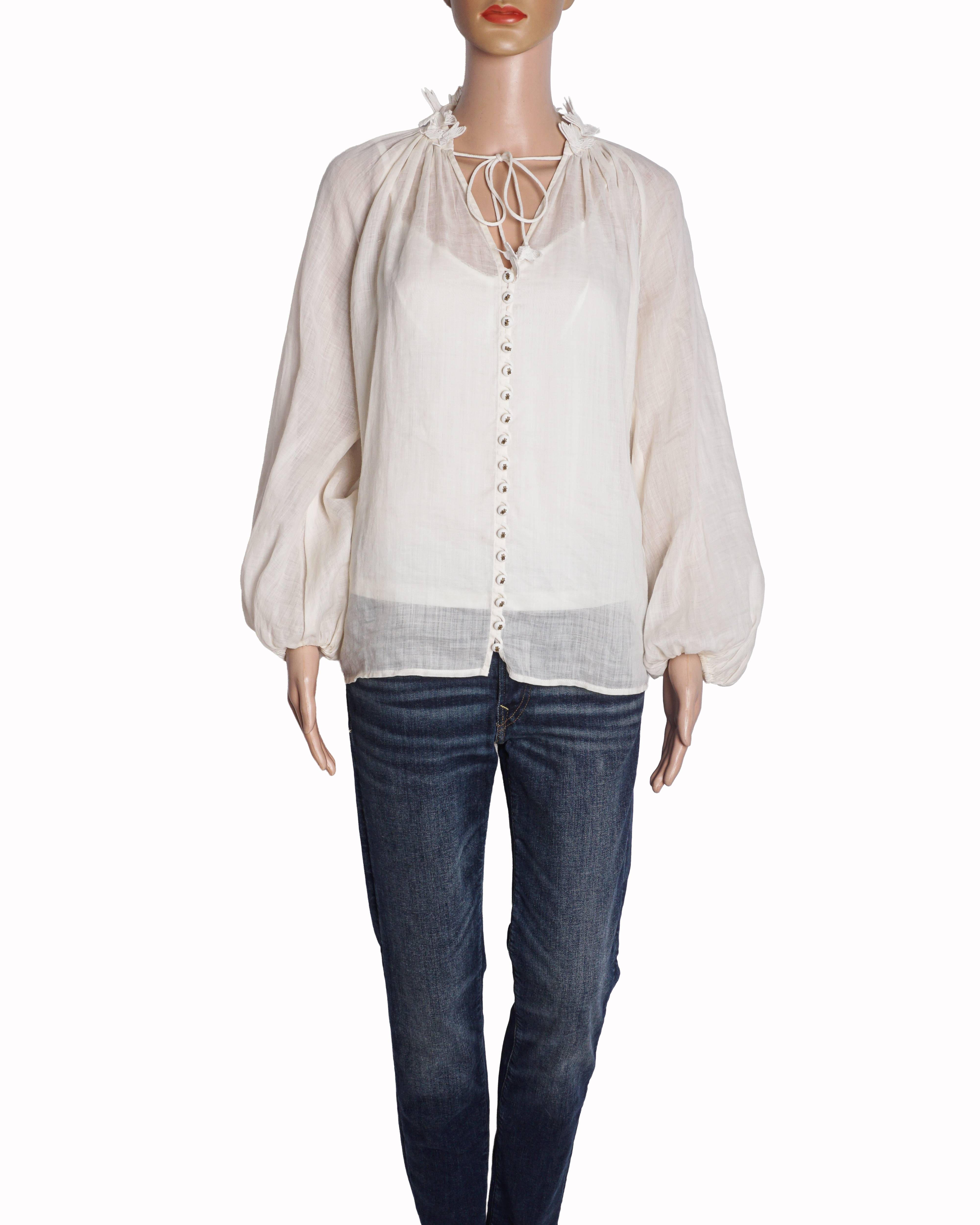 Zimmermann Ivory Sheer Button-Front Blouse