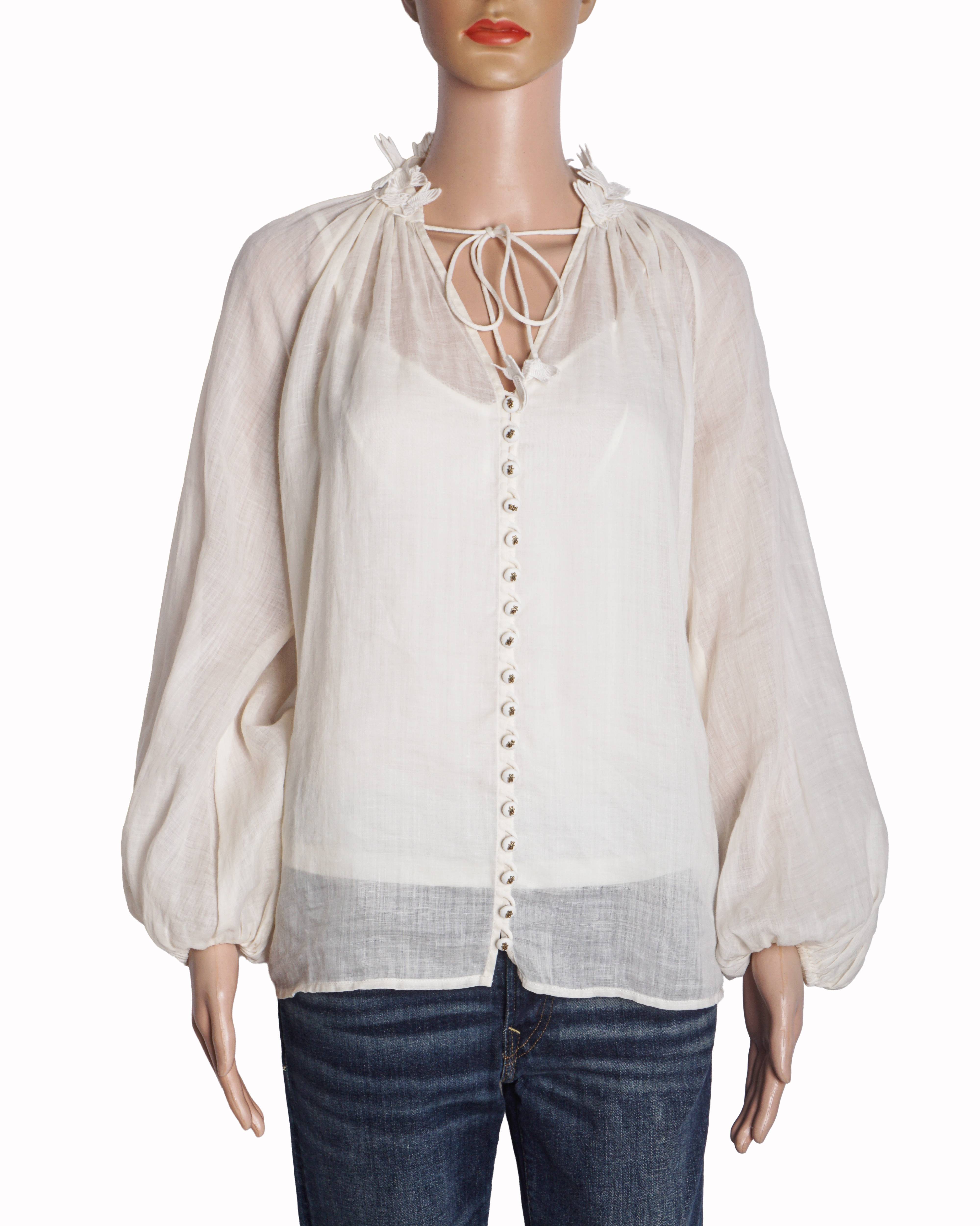 Zimmermann Ivory Sheer Button-Front Blouse