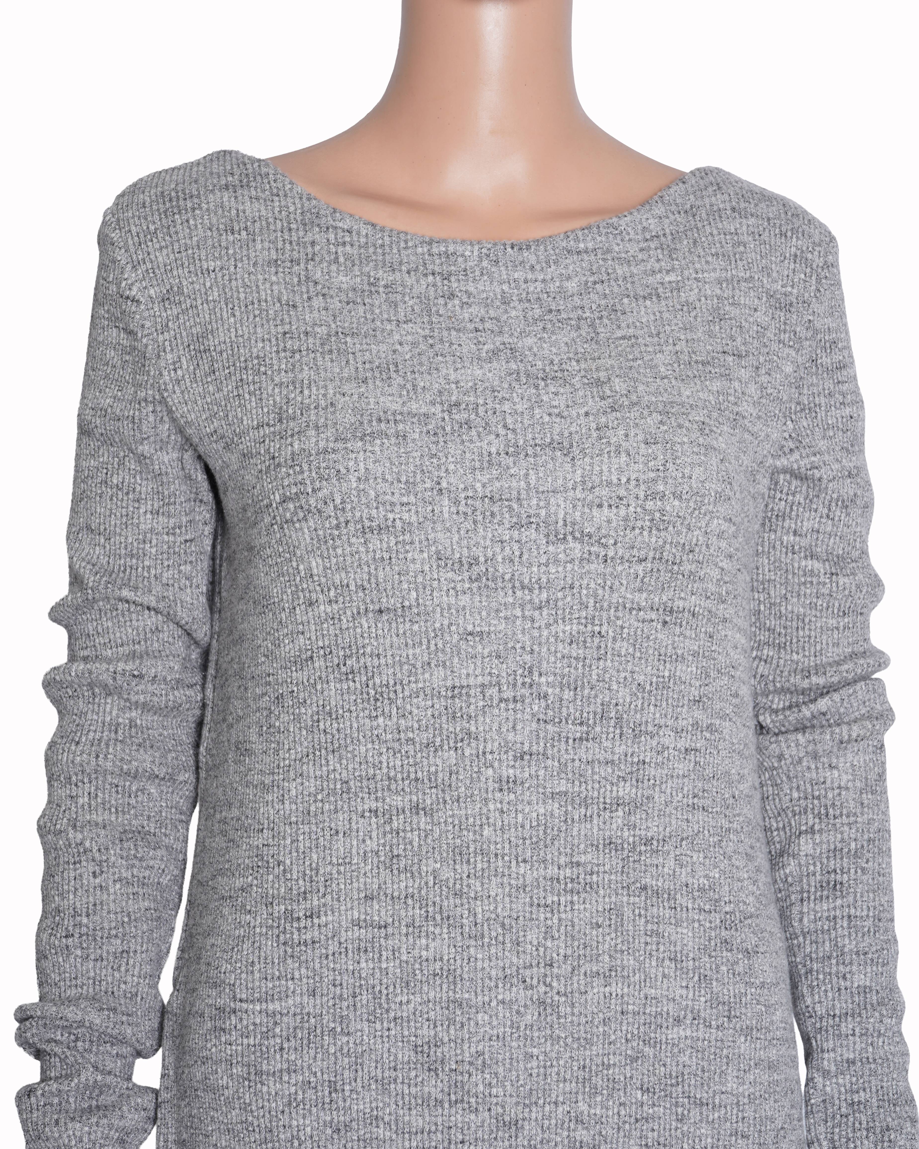 DKNY Grey Ribbed Woolen High-Low Tunic Top