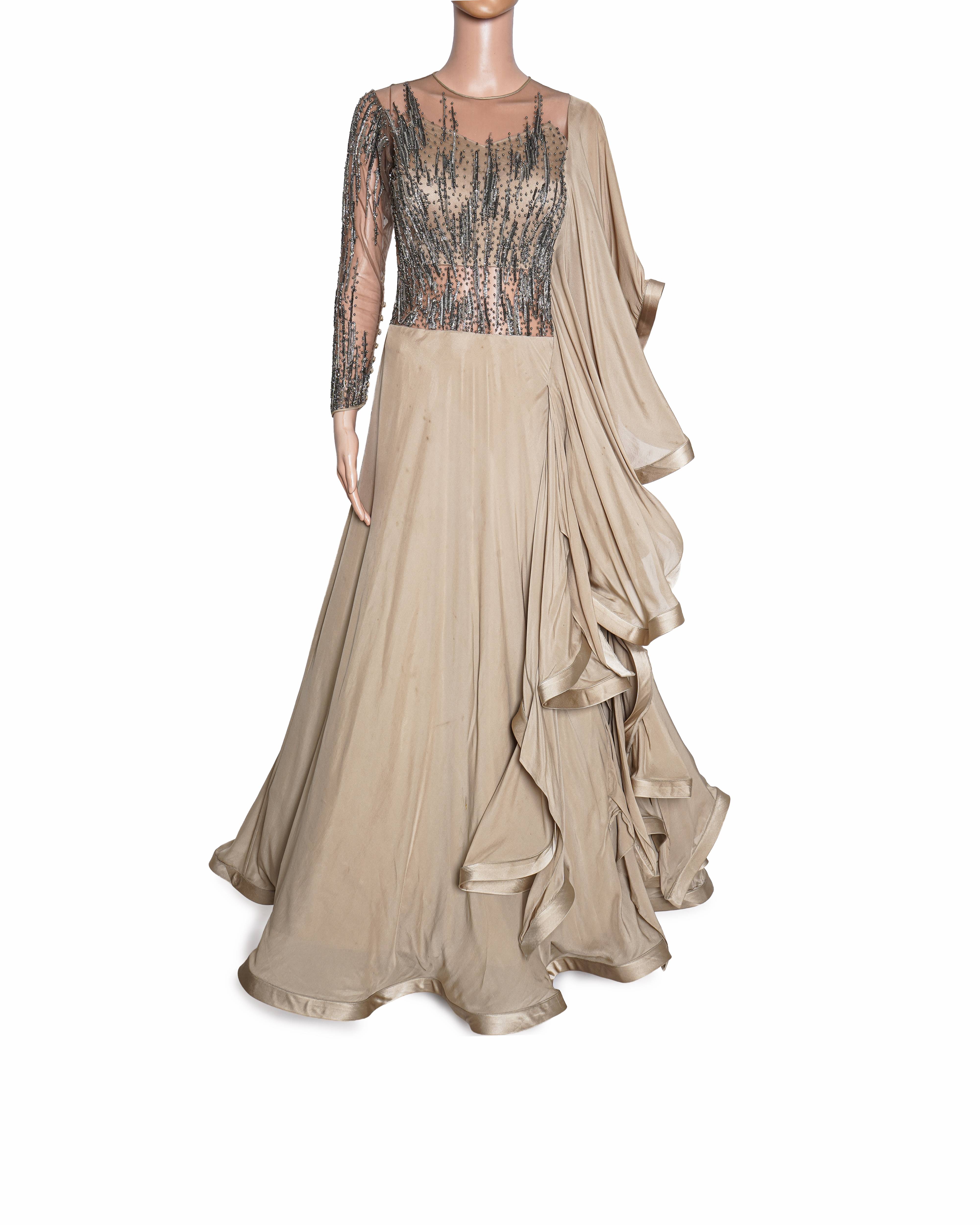Gaurav Gupta Taupe Sculptural Embellished Gown