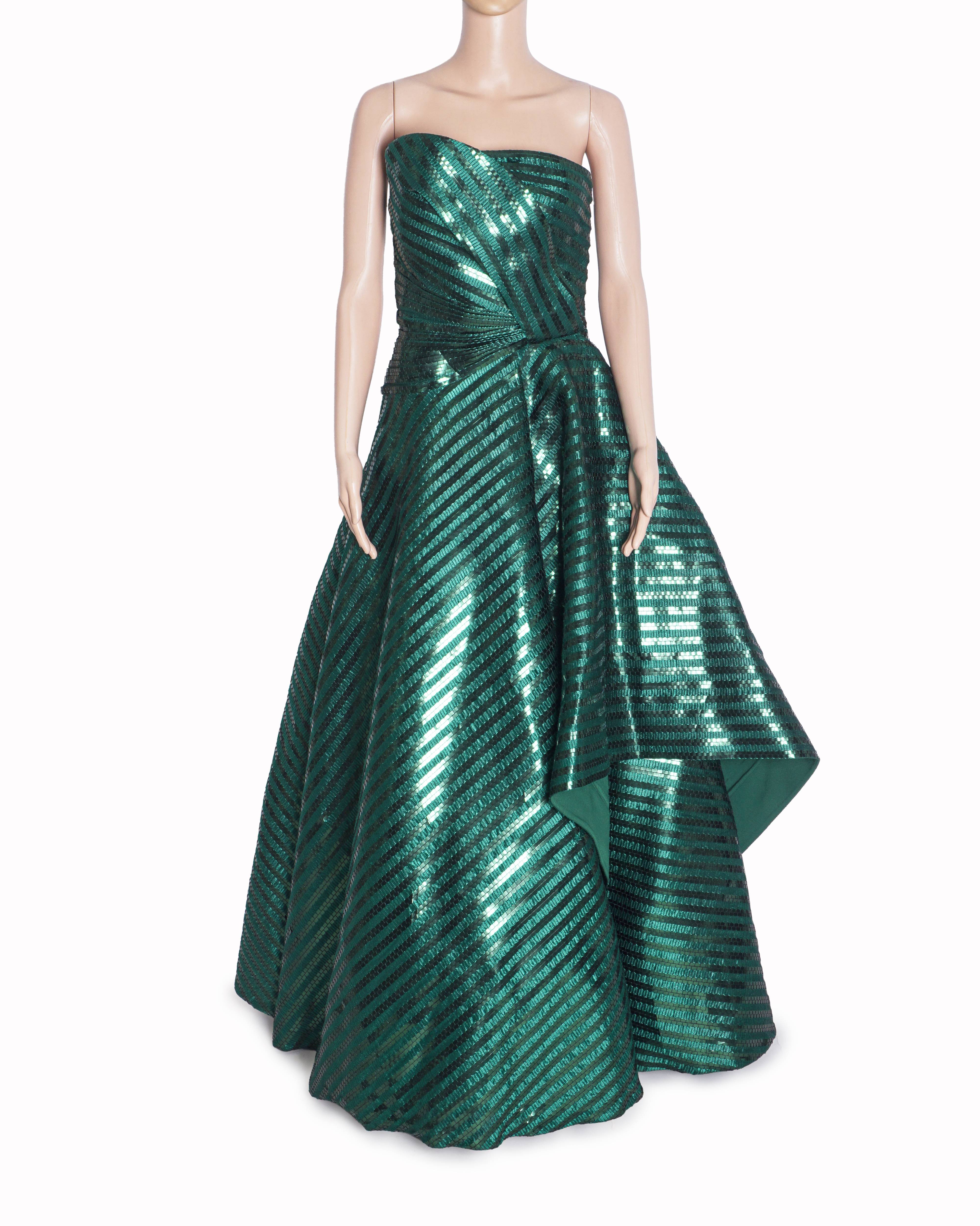 Amit Aggarwal Emerald Green Metallic Mesh Gown