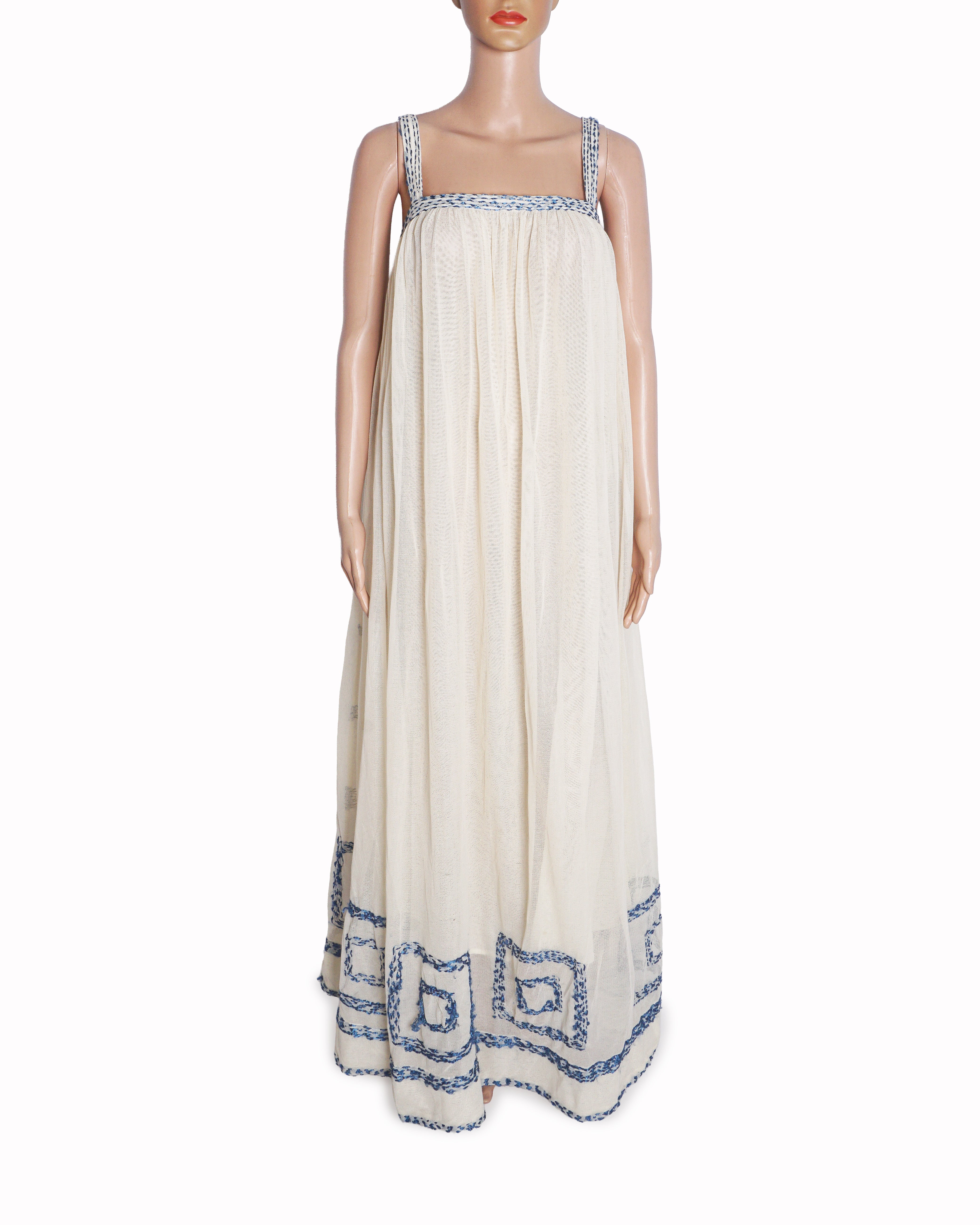 Bode Cream Ivory Tile Stitch Embroidered Maxi Dress (Size - L)