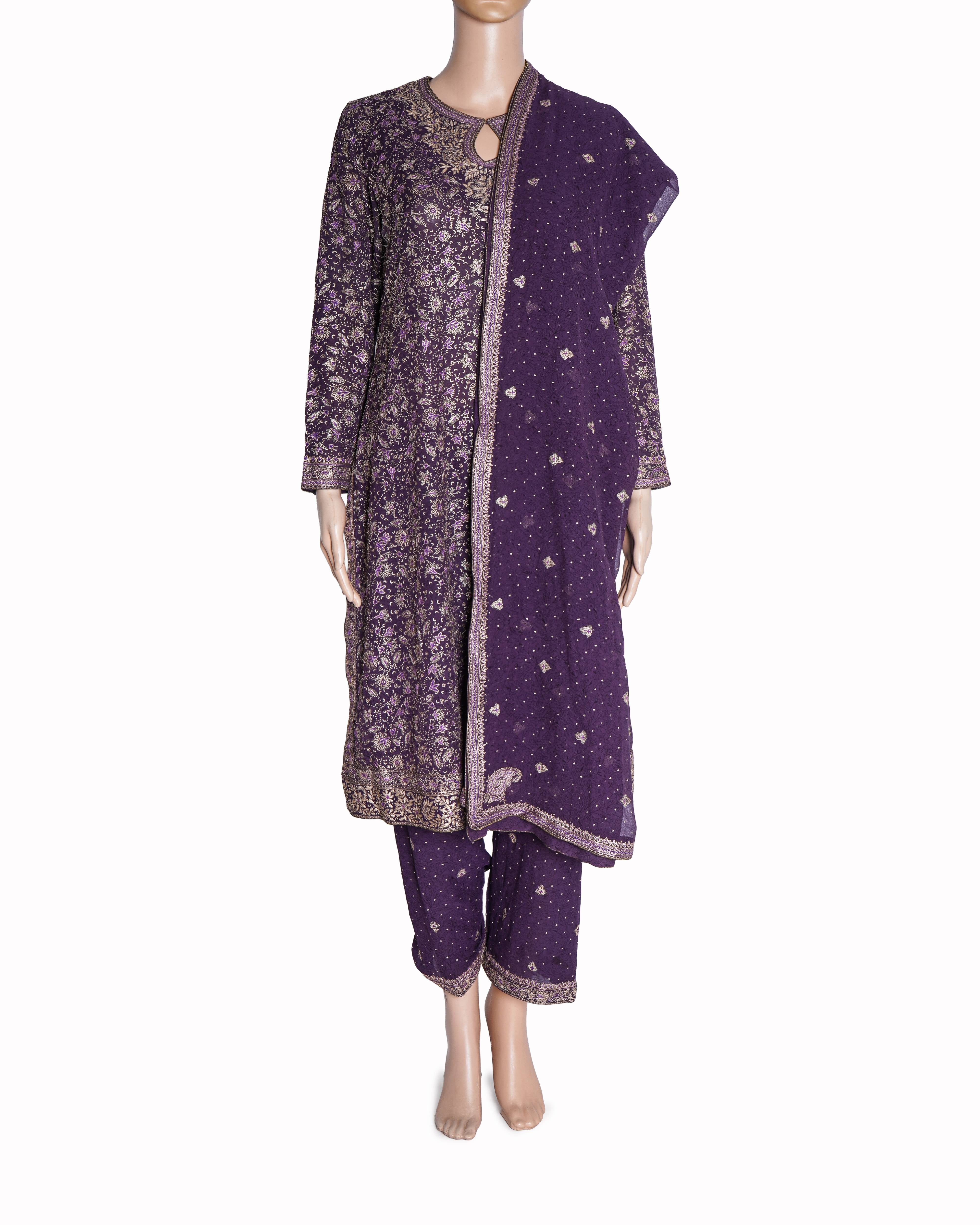 Ritu Kumar Royal Purple Embroidered Kurta Set