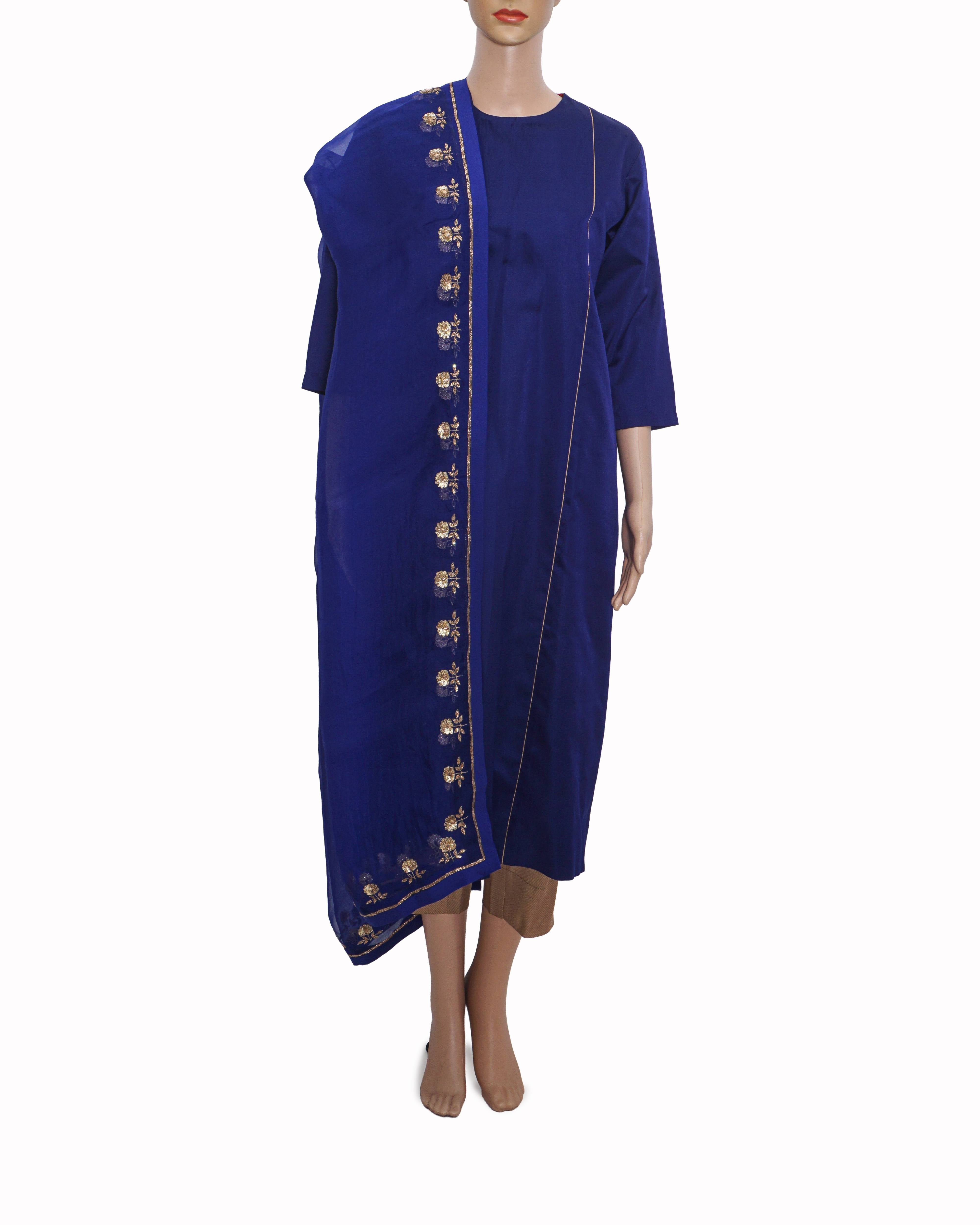Raw Mango by Sanjay Garg Royal Blue & Gold Silk Tunic Set