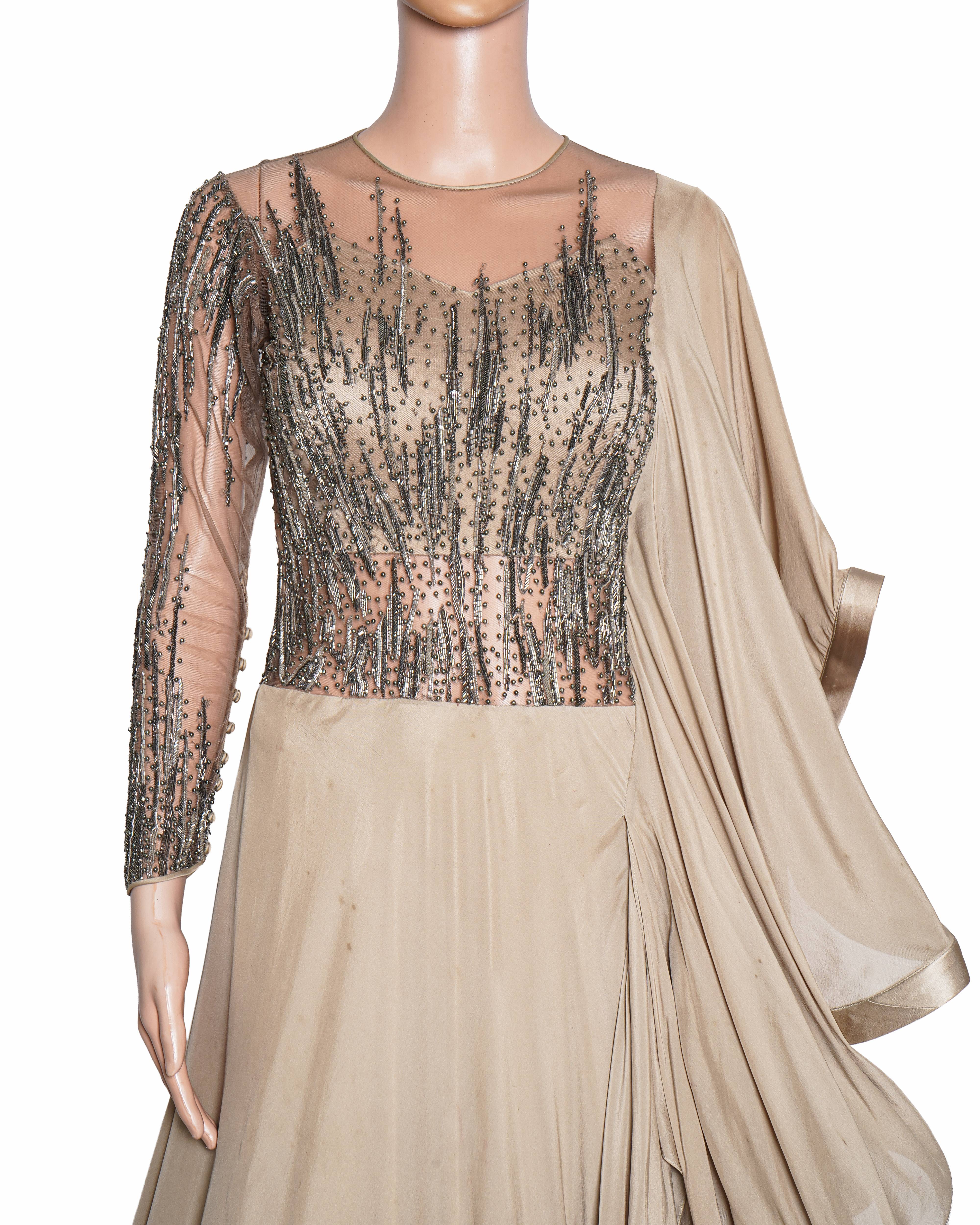 Gaurav Gupta Taupe Sculptural Embellished Gown