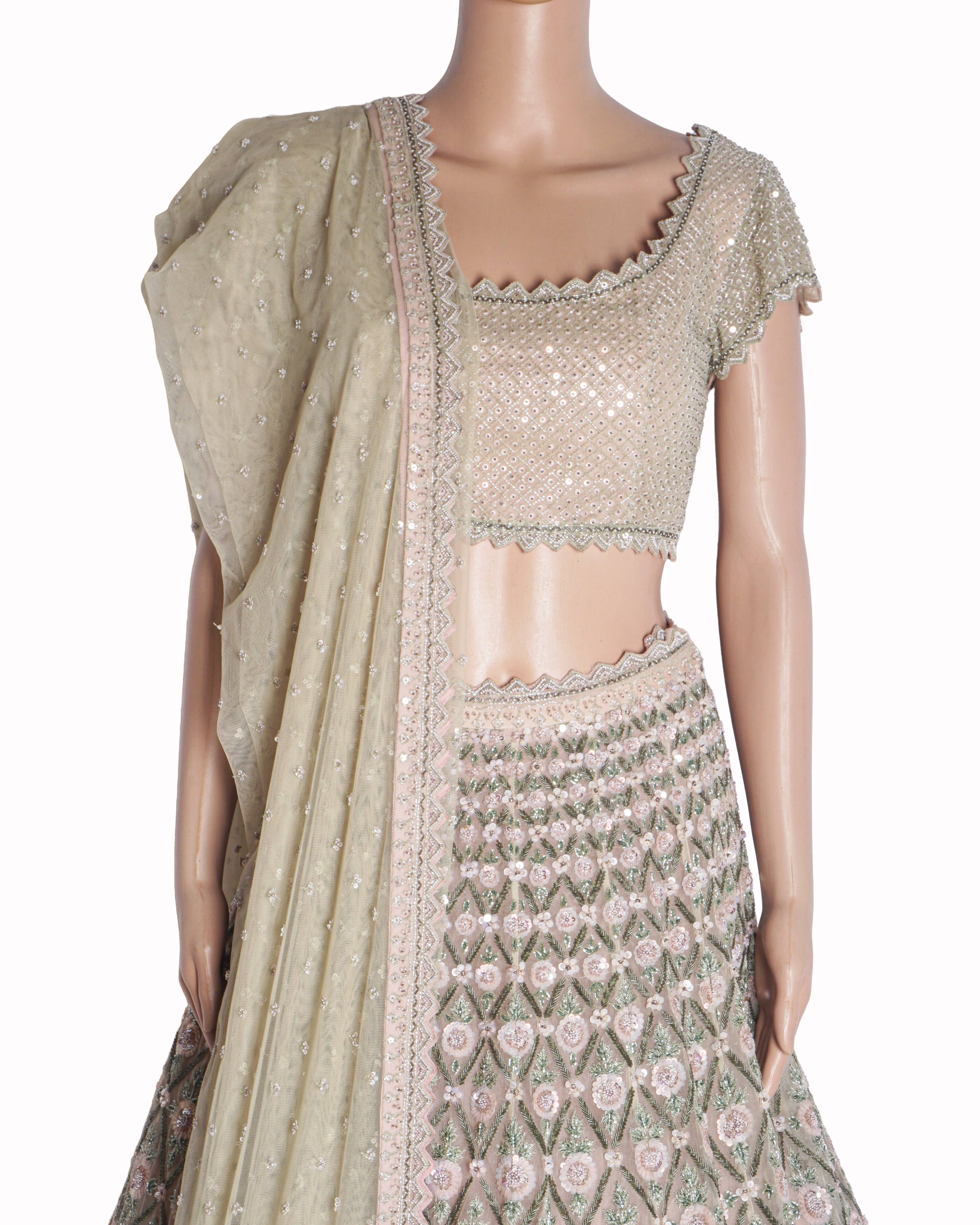 Couture by Niharika Embellished Sage Green Lehenga Set