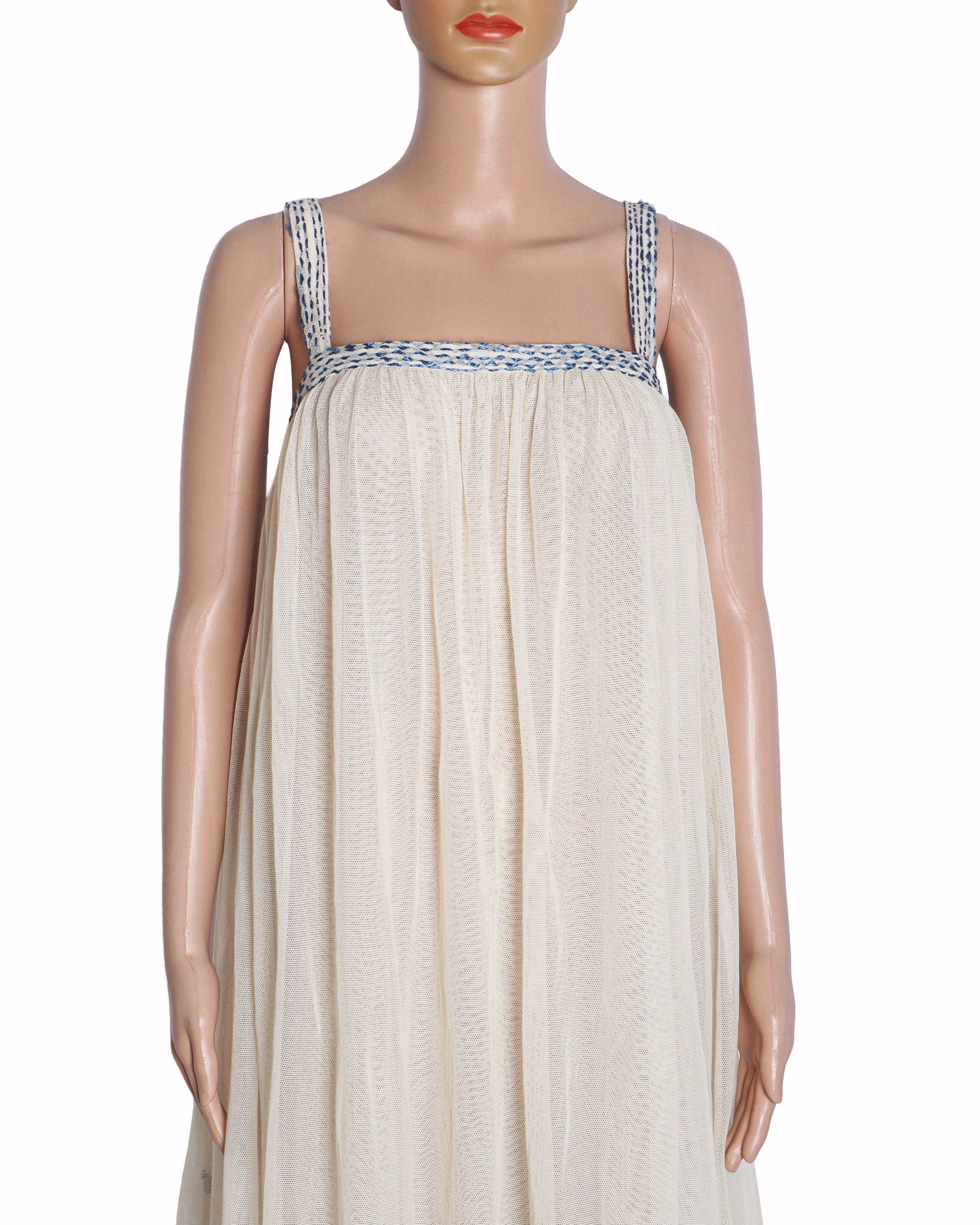 Bode Cream Ivory Tile Stitch Embroidered Maxi Dress