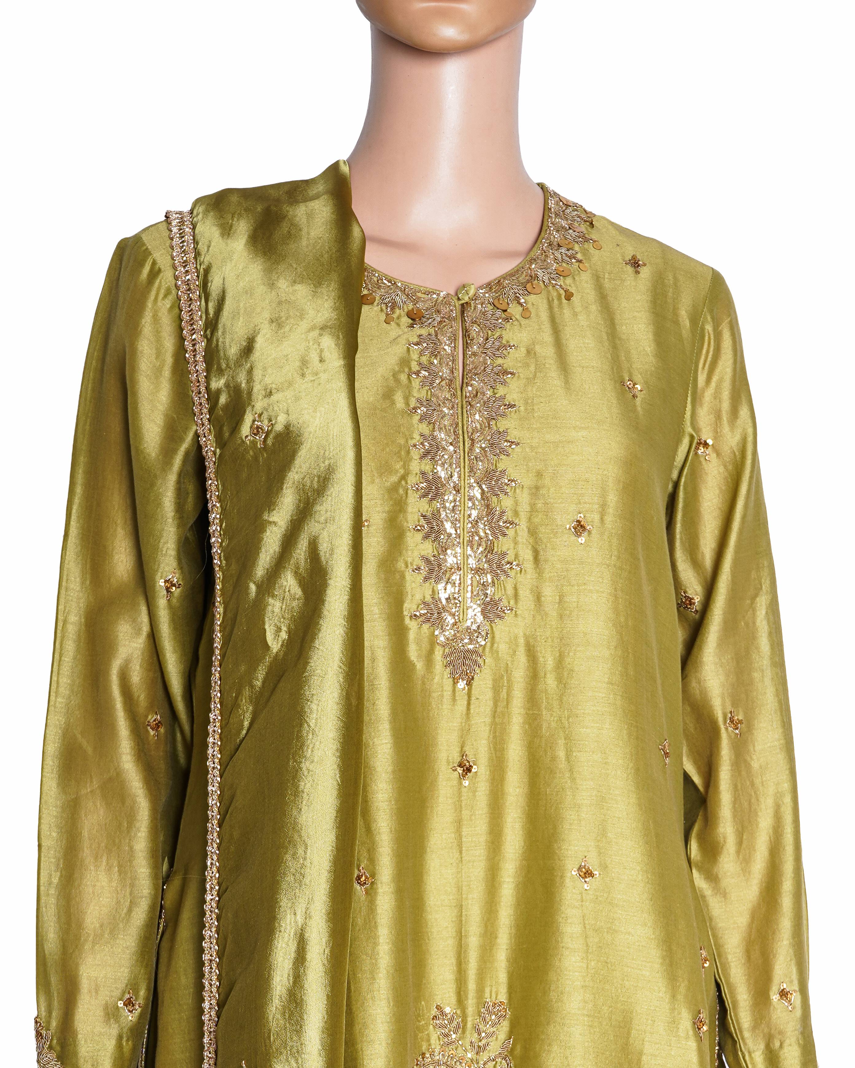 Niti Bothra Sage Green Silk Chanderi Gharara Set