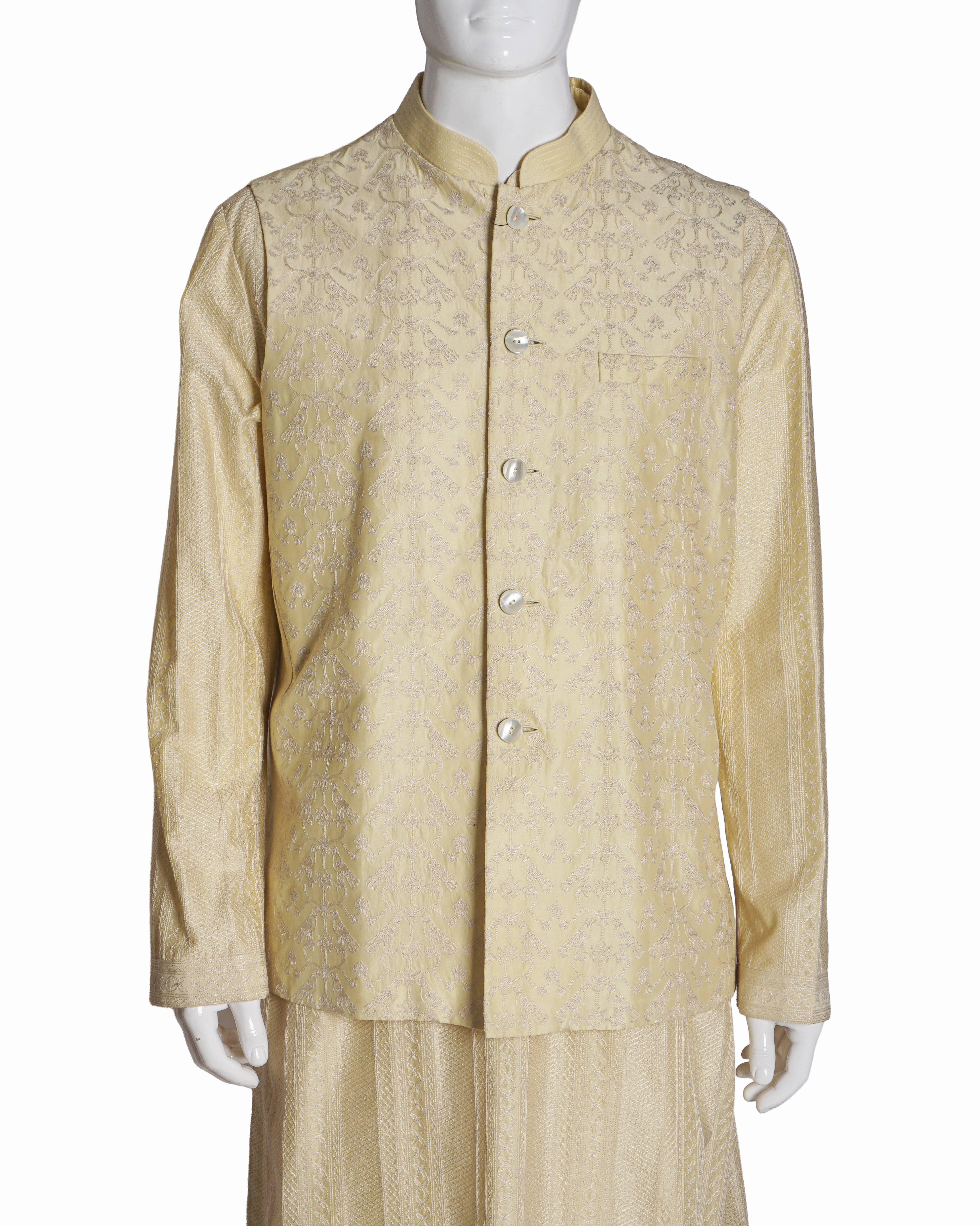 Rohit Bal Pastel Yellow Embroidered Kurta Set with Bundi Jacket
