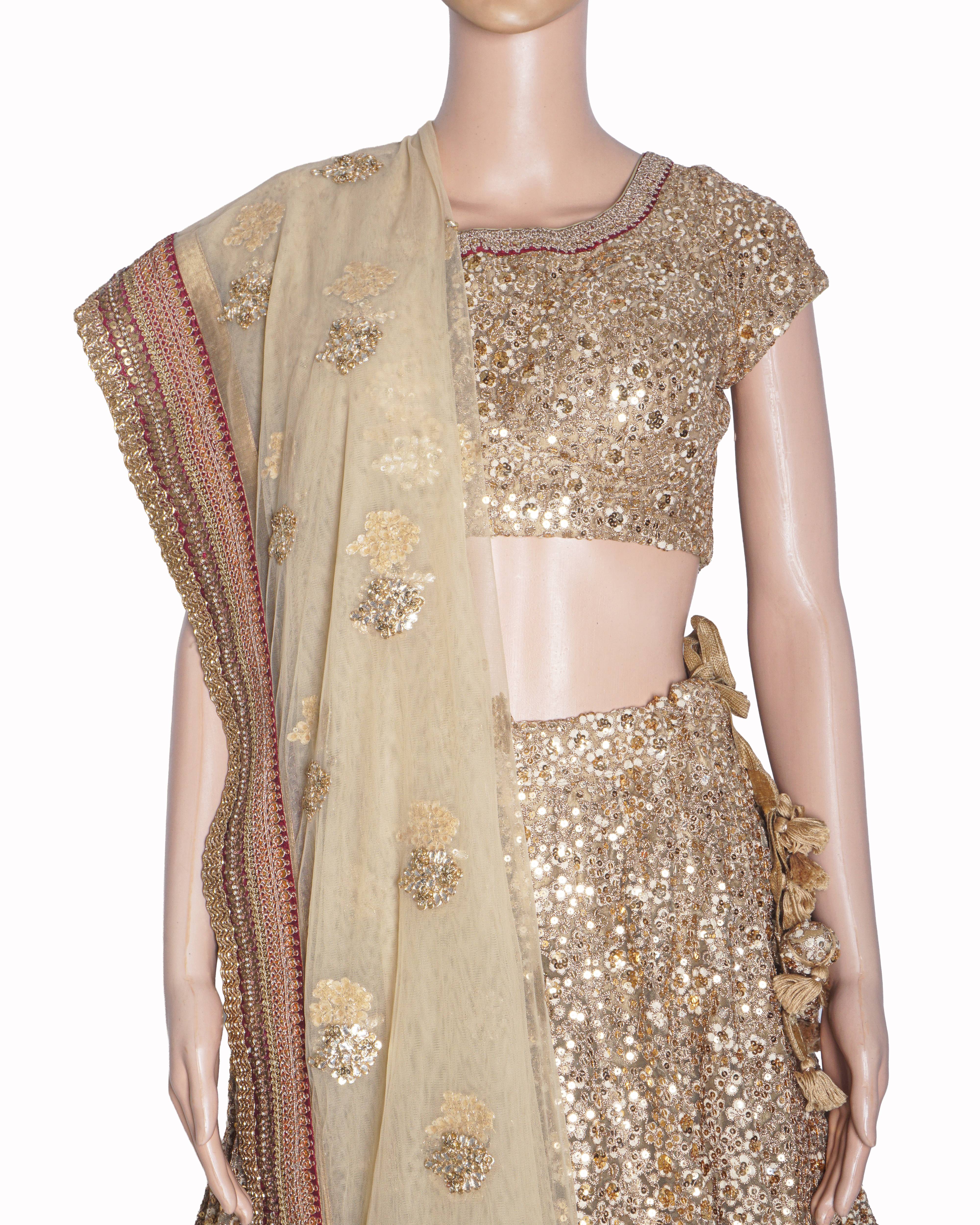 Sabyasachi Golden Silk Embroidered Lehenga Set