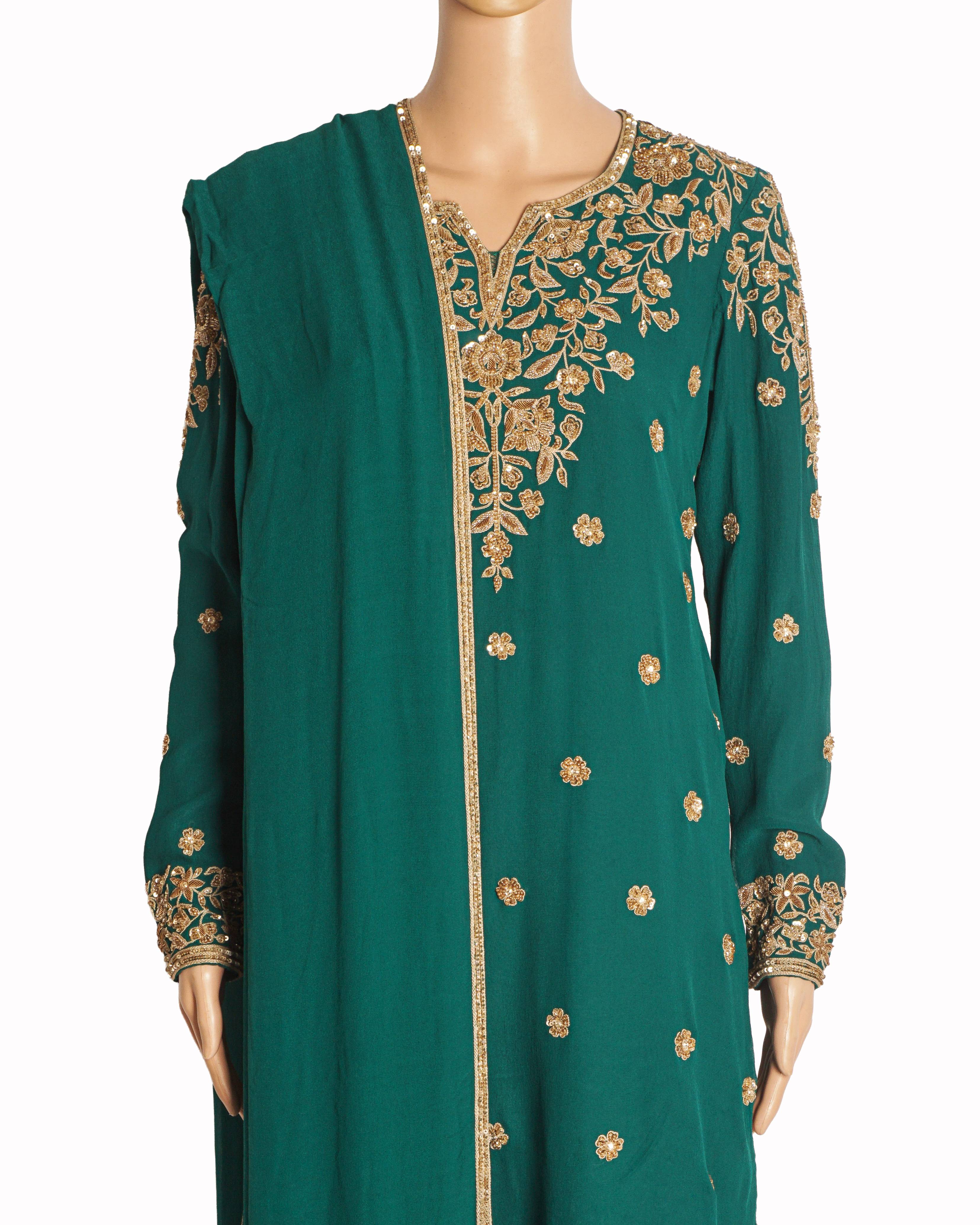 Malasa Emerald Green Hand-Embroidered Sharara Set