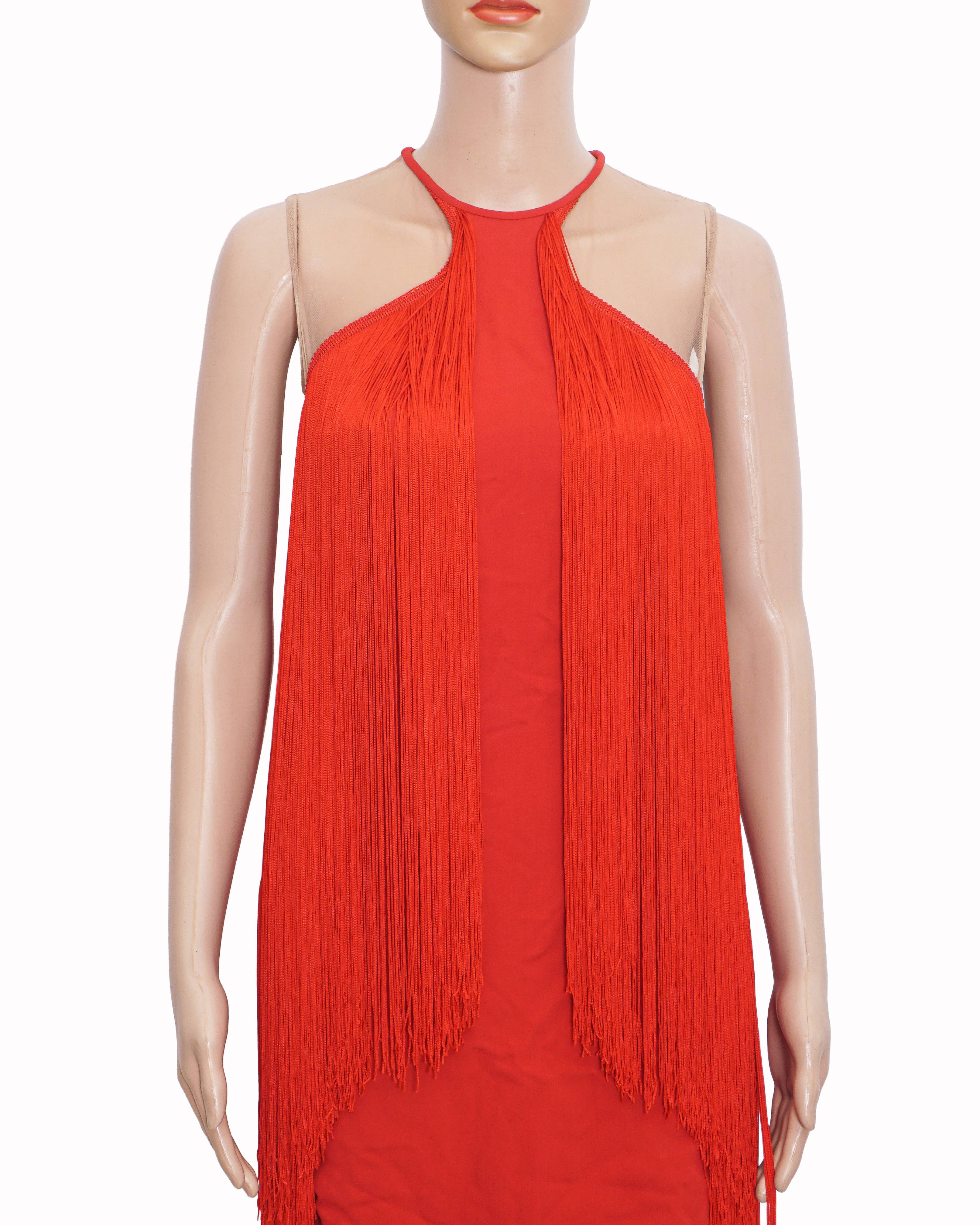 Stella McCartney Scarlet Red Illusion Fringe Mini Dress