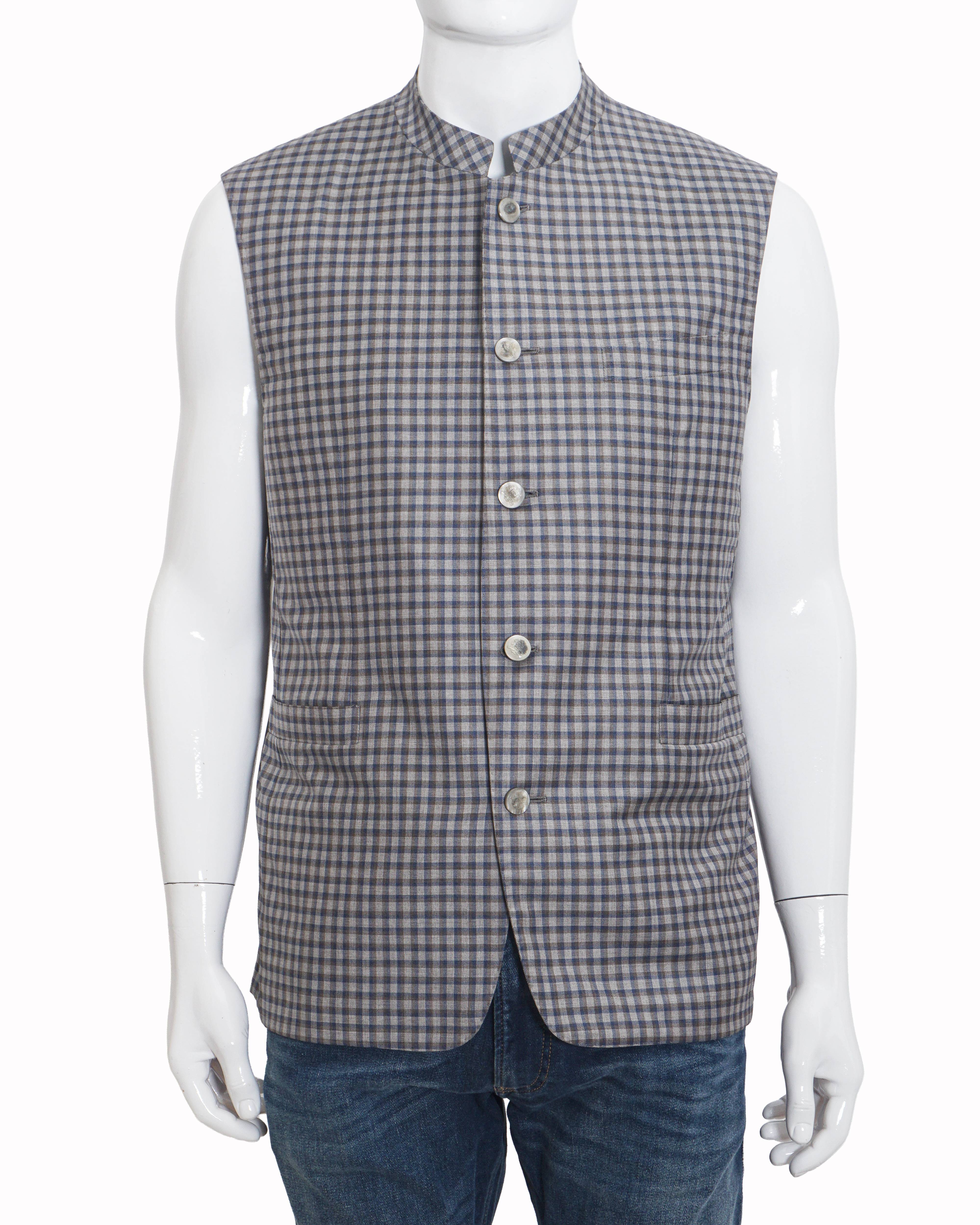 Corneliani Grey Checkered Summer Bundi Jacket