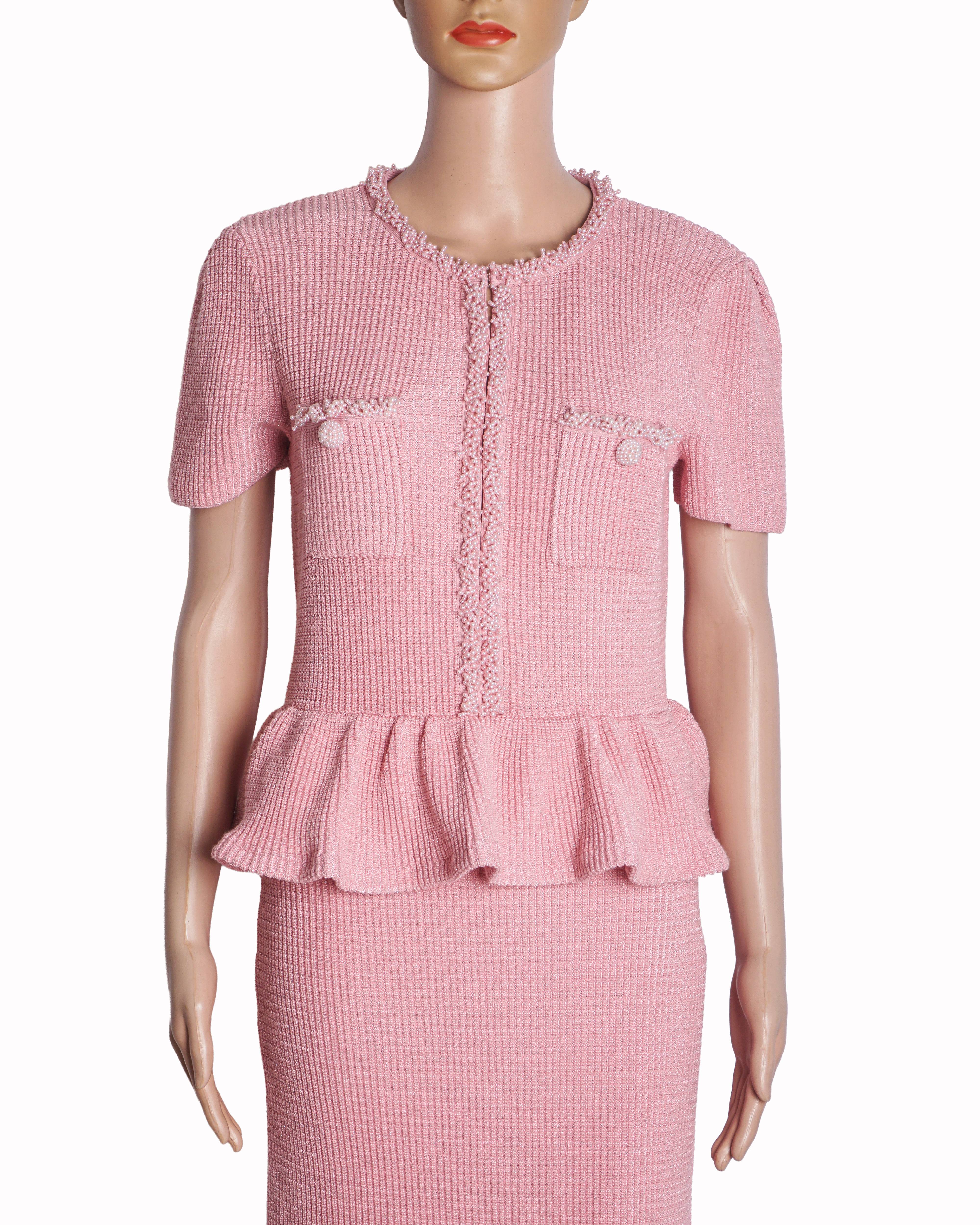 Self-Portrait Pink Peplum Knit Midi Dress