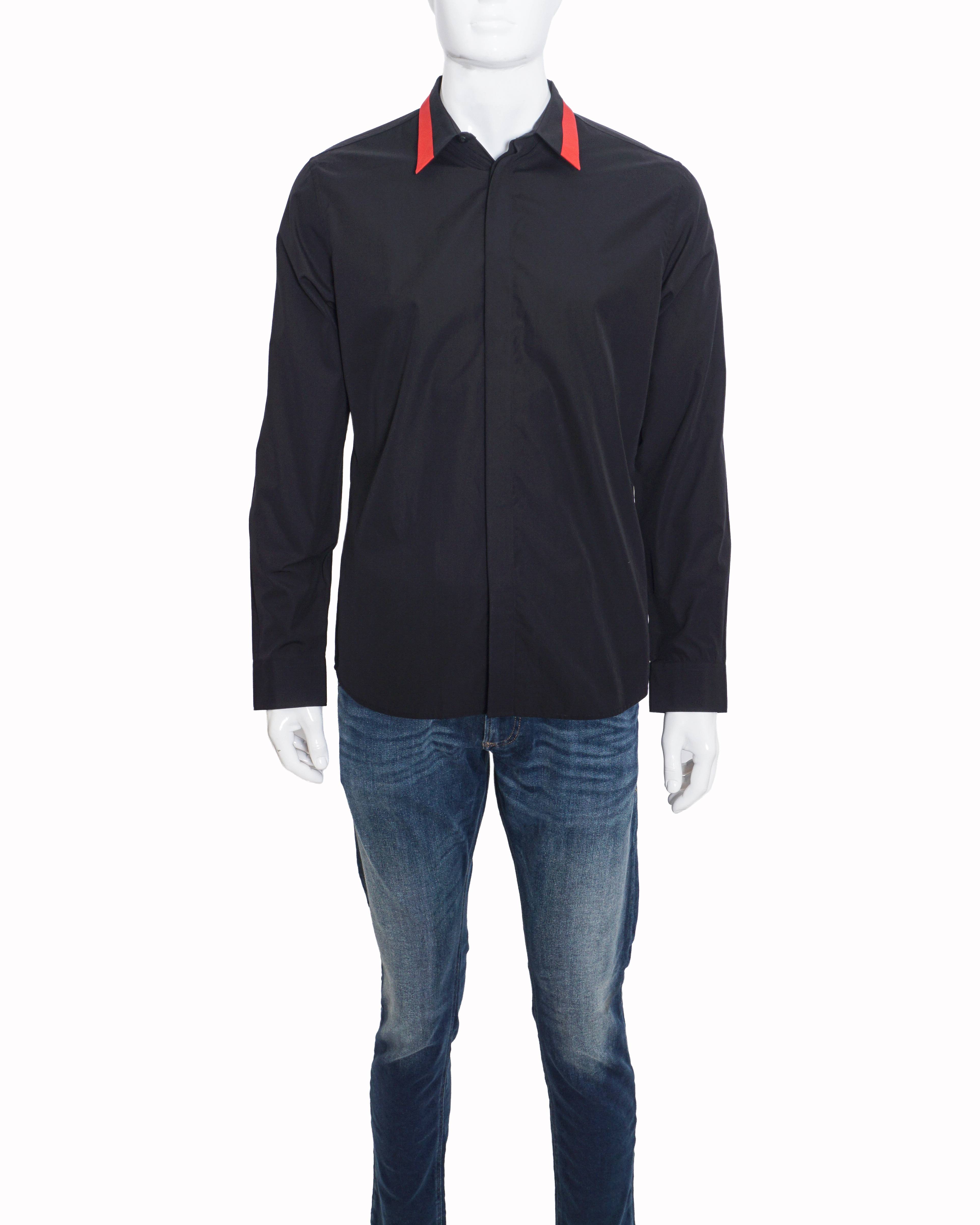 Givenchy Men's Black Cotton Red Contrast Collar Shirt