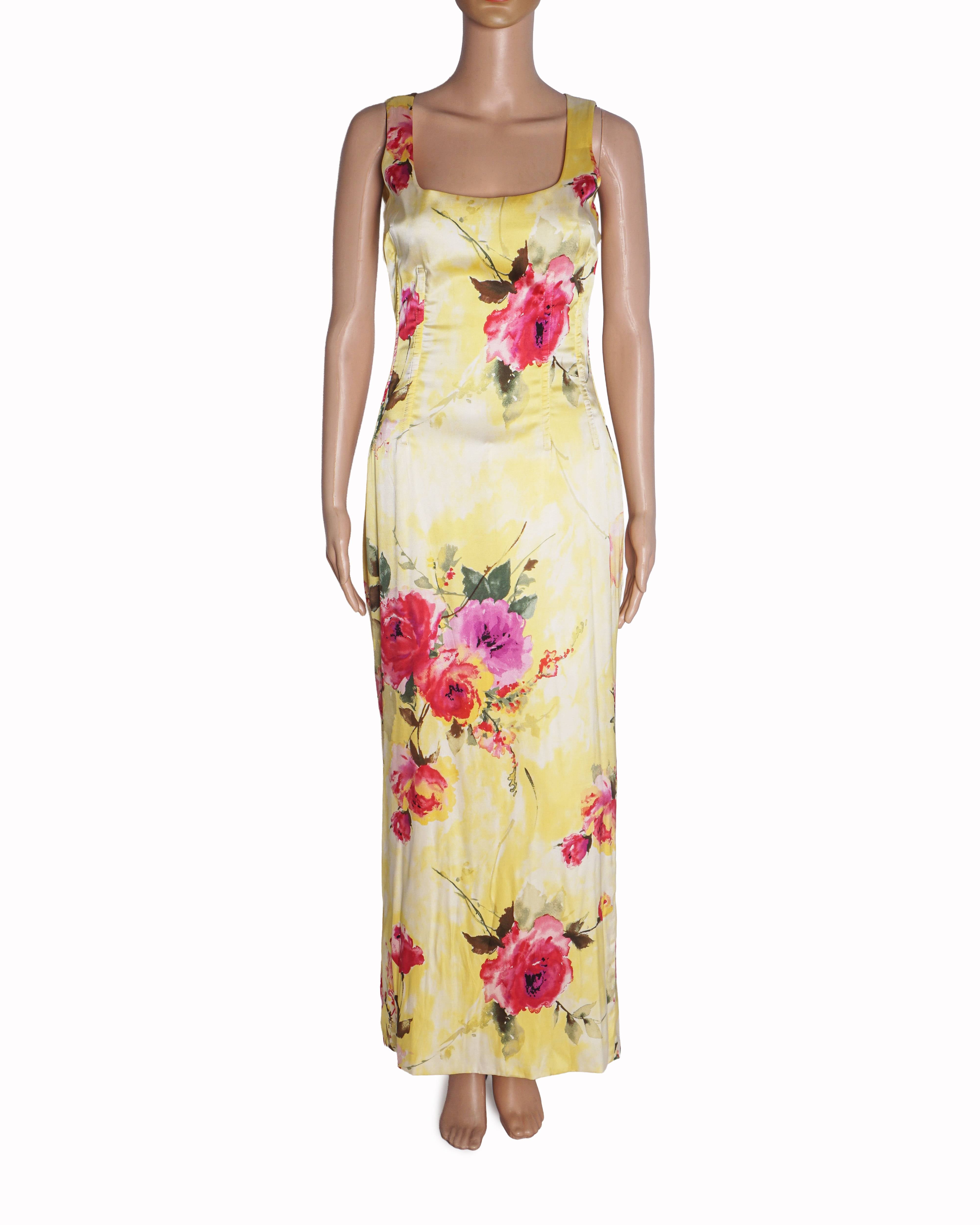 Dolce & Gabbana Yellow Floral Silk Maxi Dress