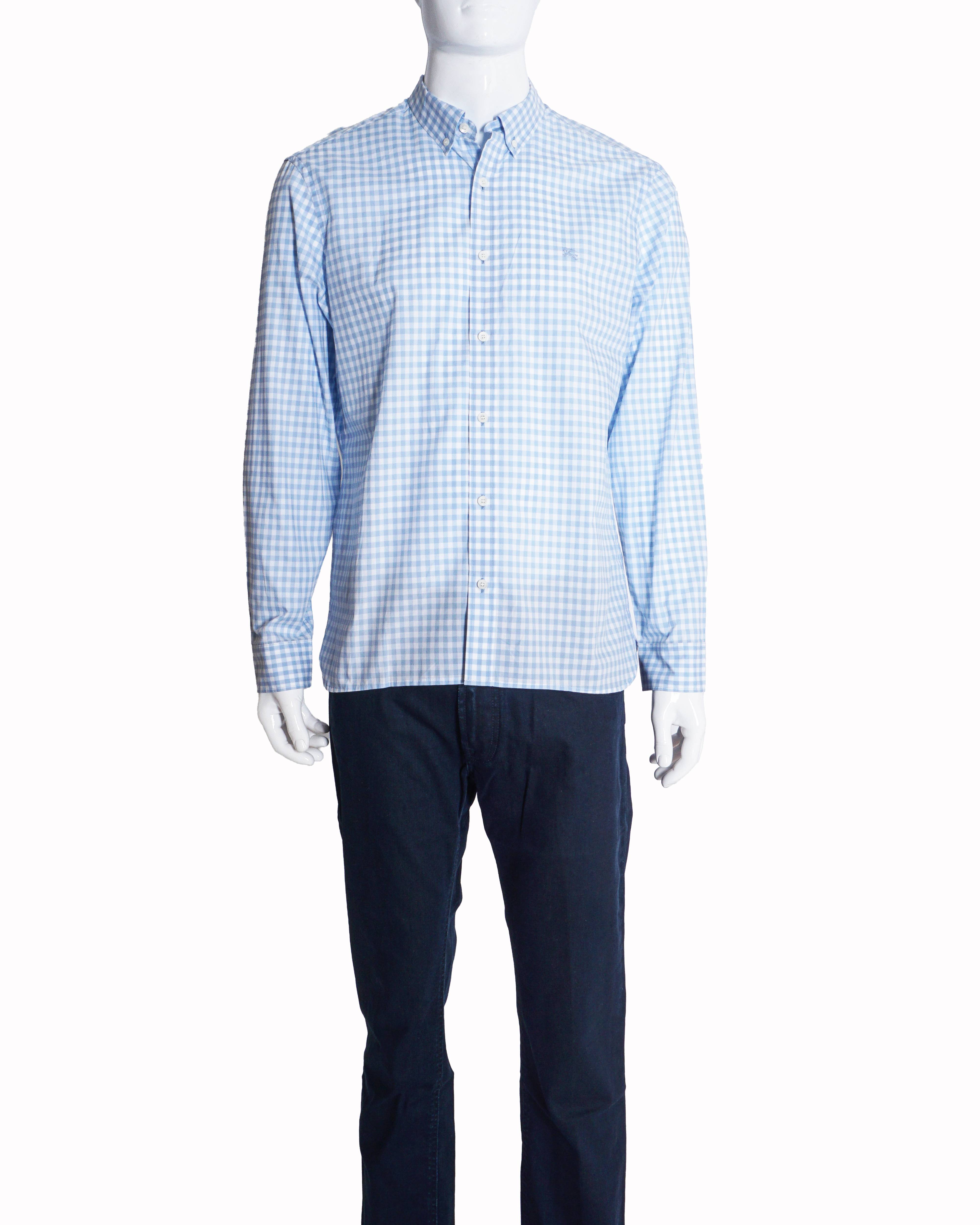 Burberry Men's Sky Blue Gingham Checked Button-Down Shirt