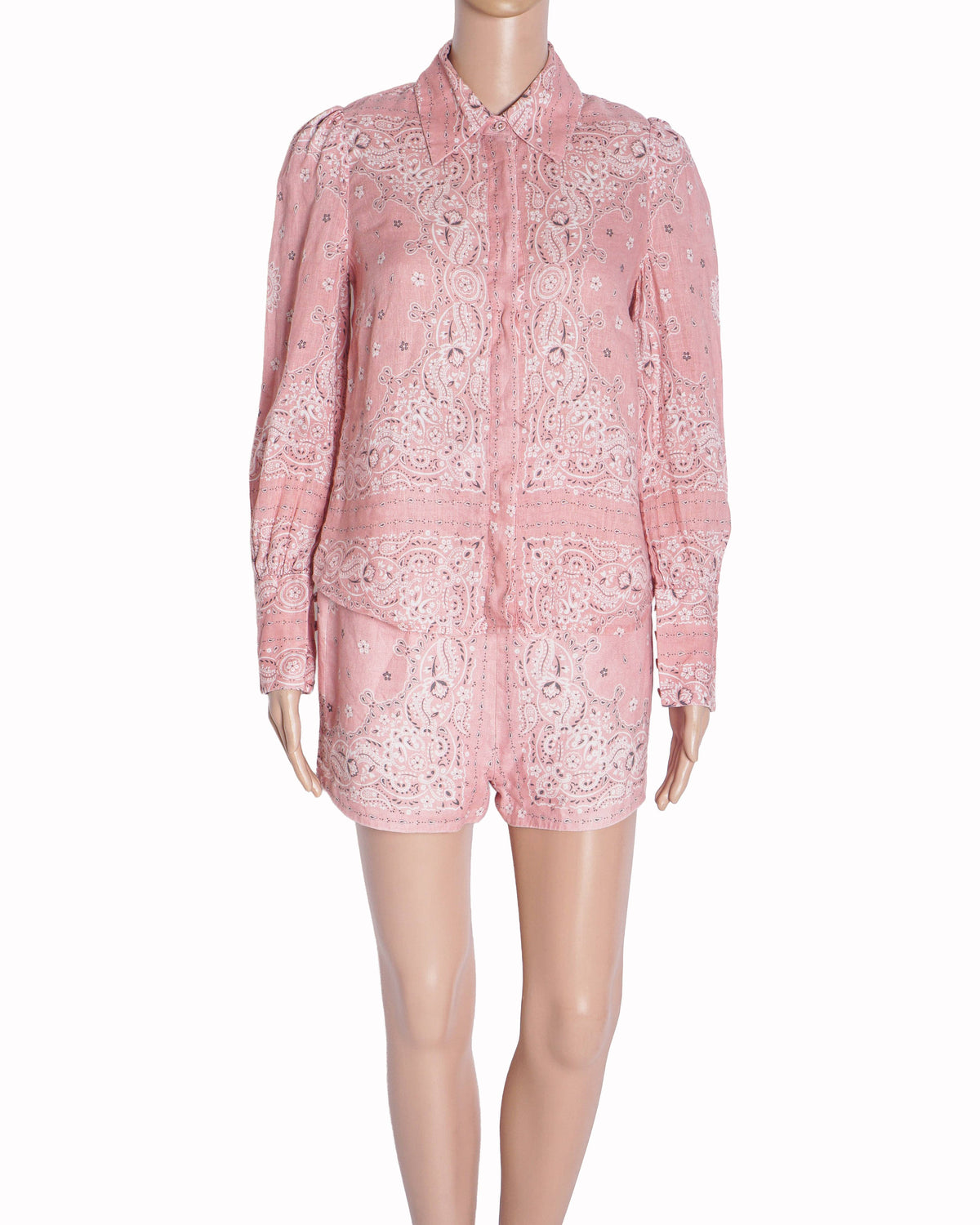 Zimmermann Pink Heathers Bandana Printed Linen Shirt & Short Set