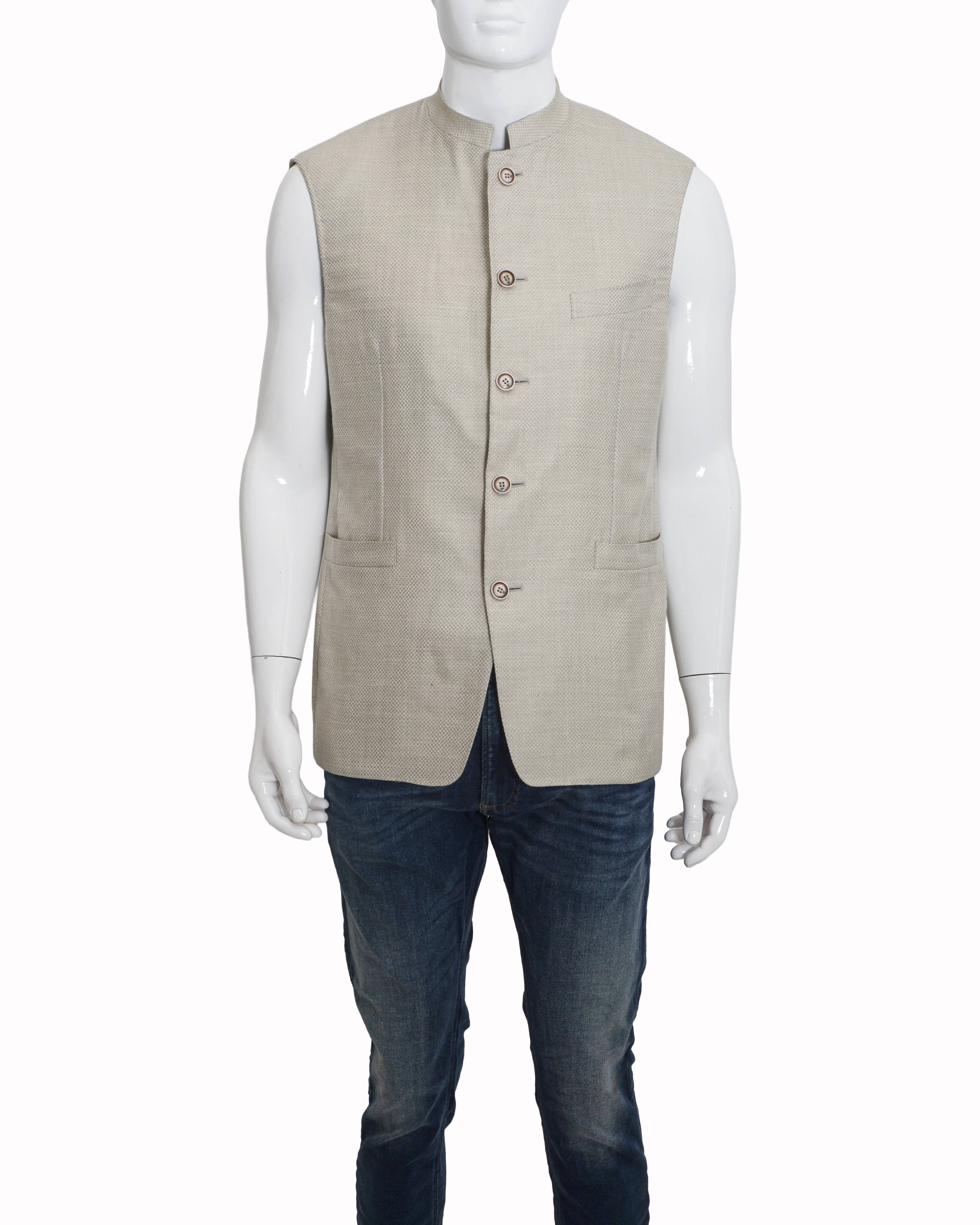 Canali Ivory Textured Summer Bundi Jacket