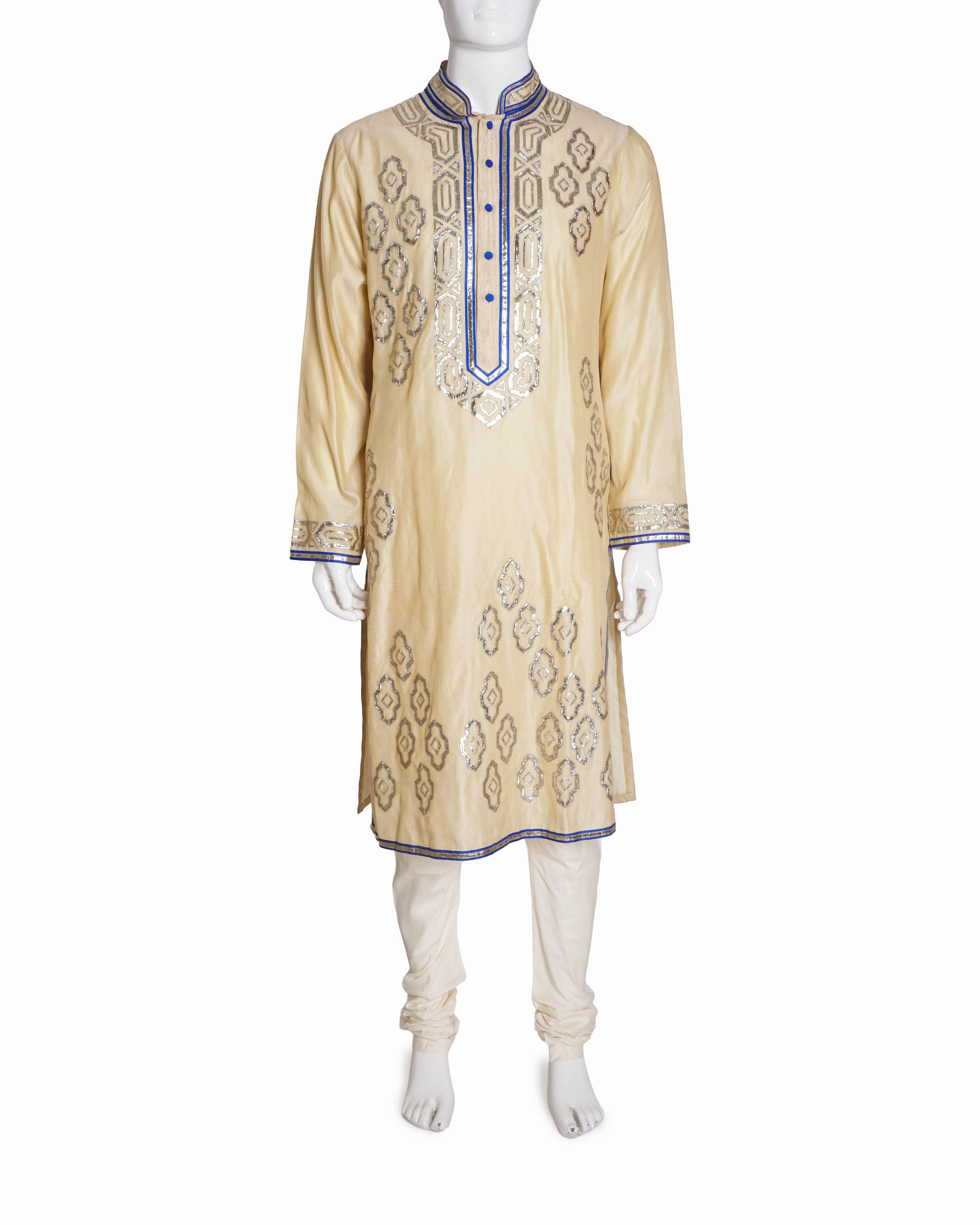 Abu Jani Sandeep Khosla Light Gold & Royal Blue Gota Patti Kurta Set